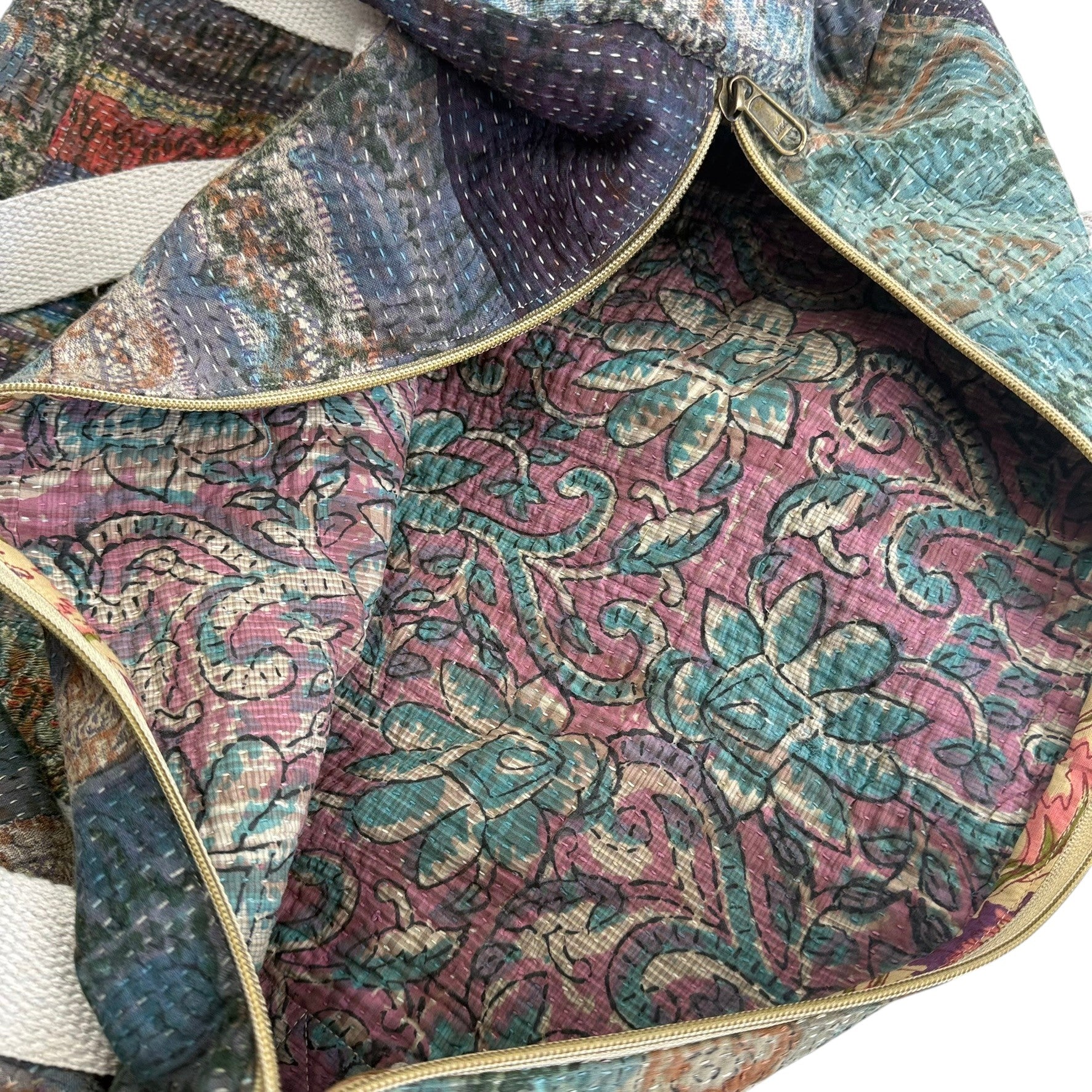 Sac week-end femme Kantha Bagru en coton artisanal vintage sac de voyage bohème Maison Bahan