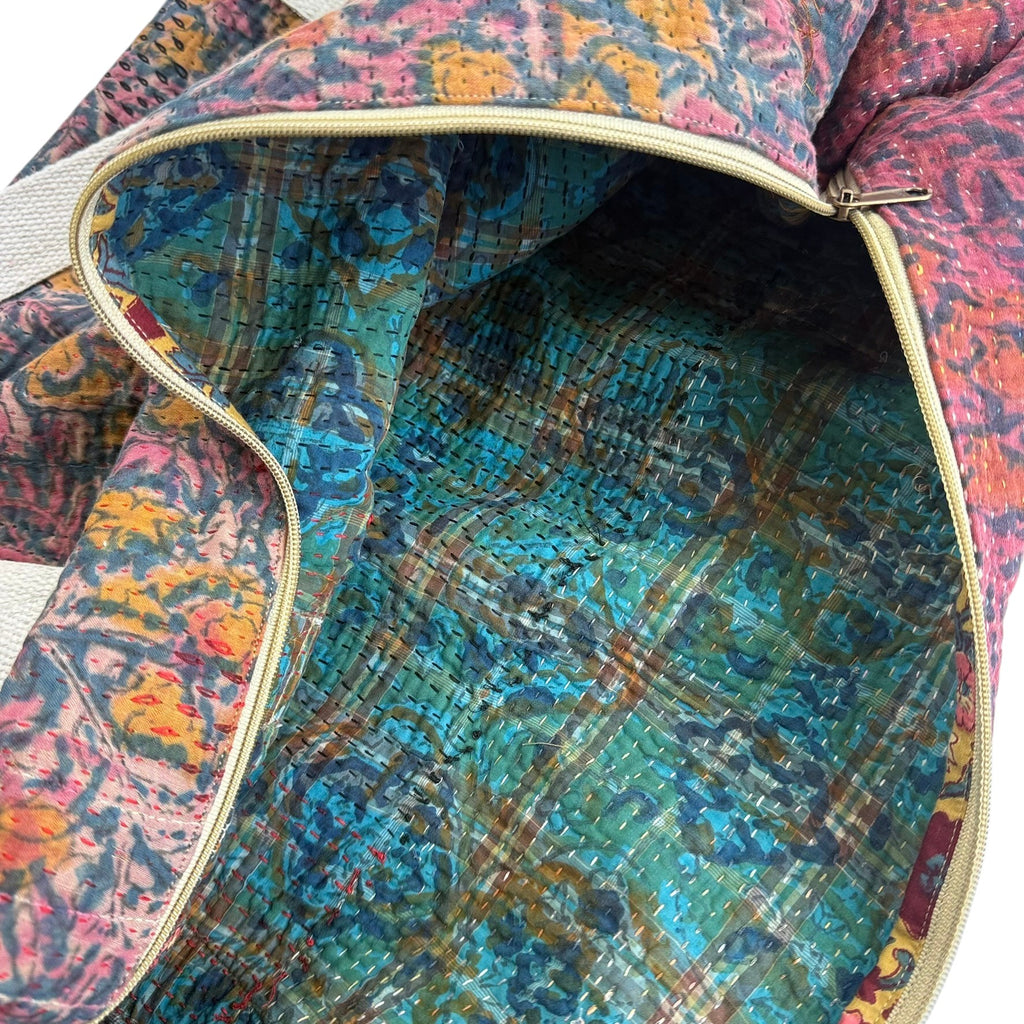 Sac week-end femme Kantha Bagru en coton artisanal vintage sac de voyage bohème Maison Bahan