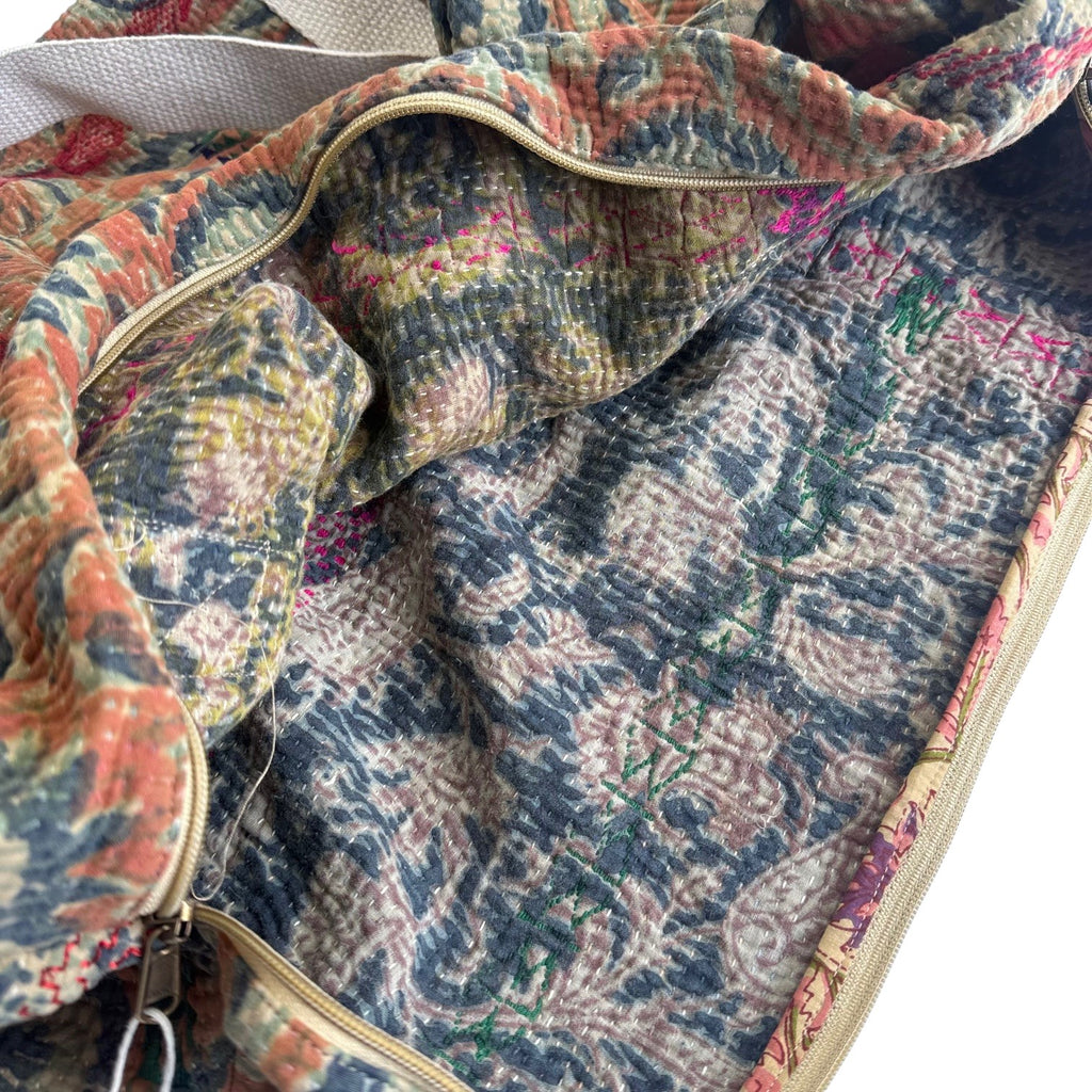 Sac week-end femme Kantha Bagru en coton artisanal vintage sac de voyage bohème Maison Bahan