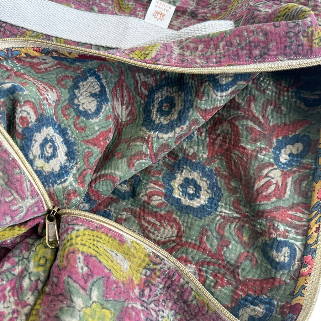 Sac week-end femme Kantha Bagru en coton artisanal vintage sac de voyage bohème Maison Bahan