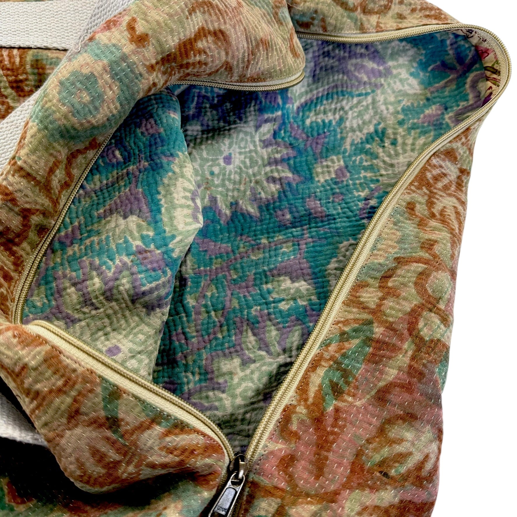 Sac week-end femme Kantha Bagru en coton artisanal vintage sac de voyage bohème Maison Bahan
