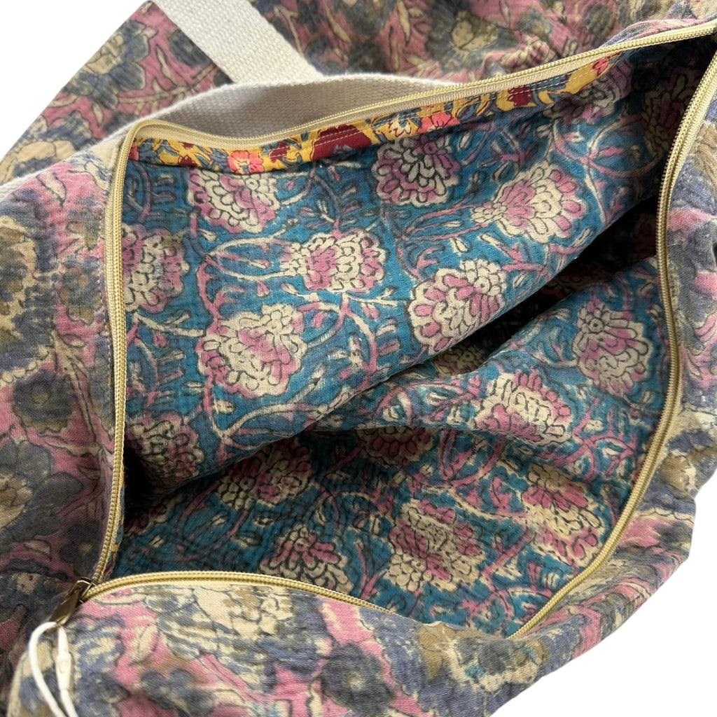 Sac week-end femme Kantha Bagru en coton artisanal vintage sac de voyage bohème Maison Bahan