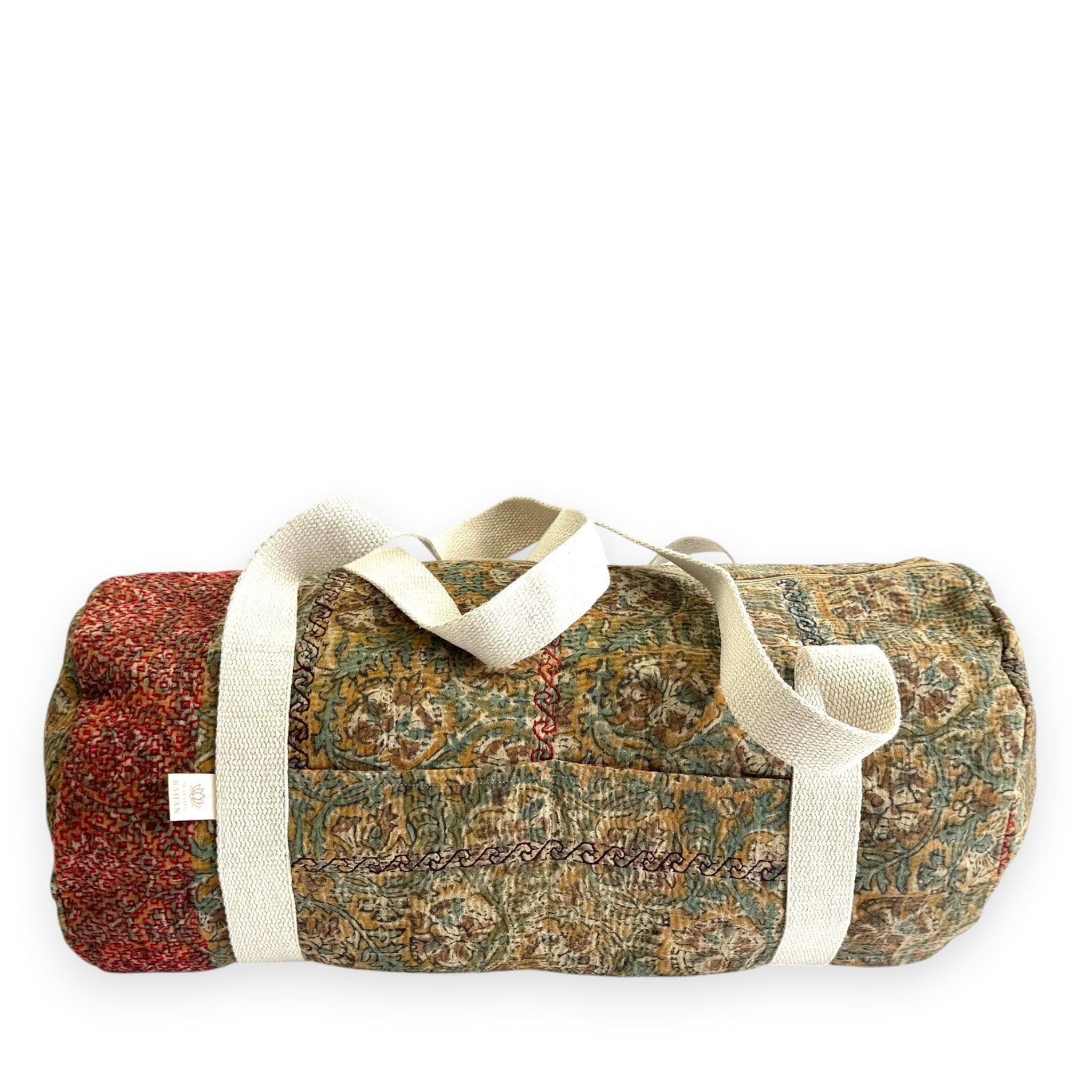 Sac week-end femme Kantha Bagru en coton artisanal vintage sac de voyage bohème Maison Bahan