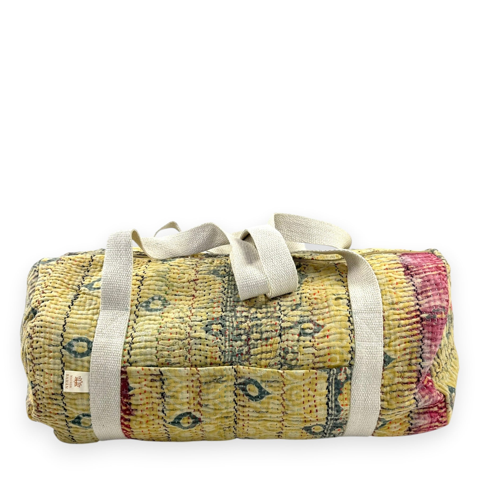 Sac week-end femme Kantha Bagru en coton artisanal vintage sac de voyage bohème Maison Bahan