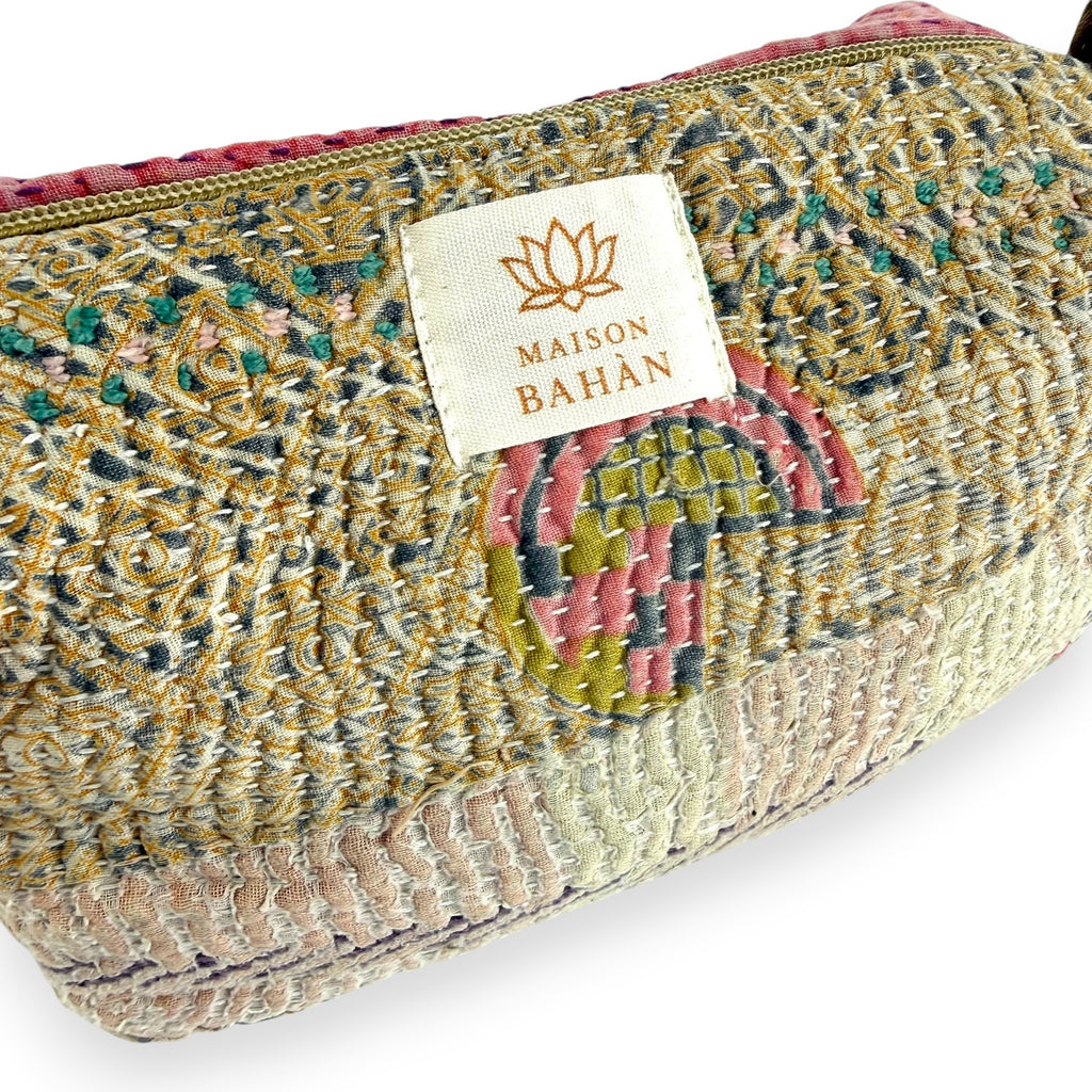 Trousse toilette maquillage Kantha Bagru en coton artisanal vintage accessoire yoga bohème femme Maison Bahan