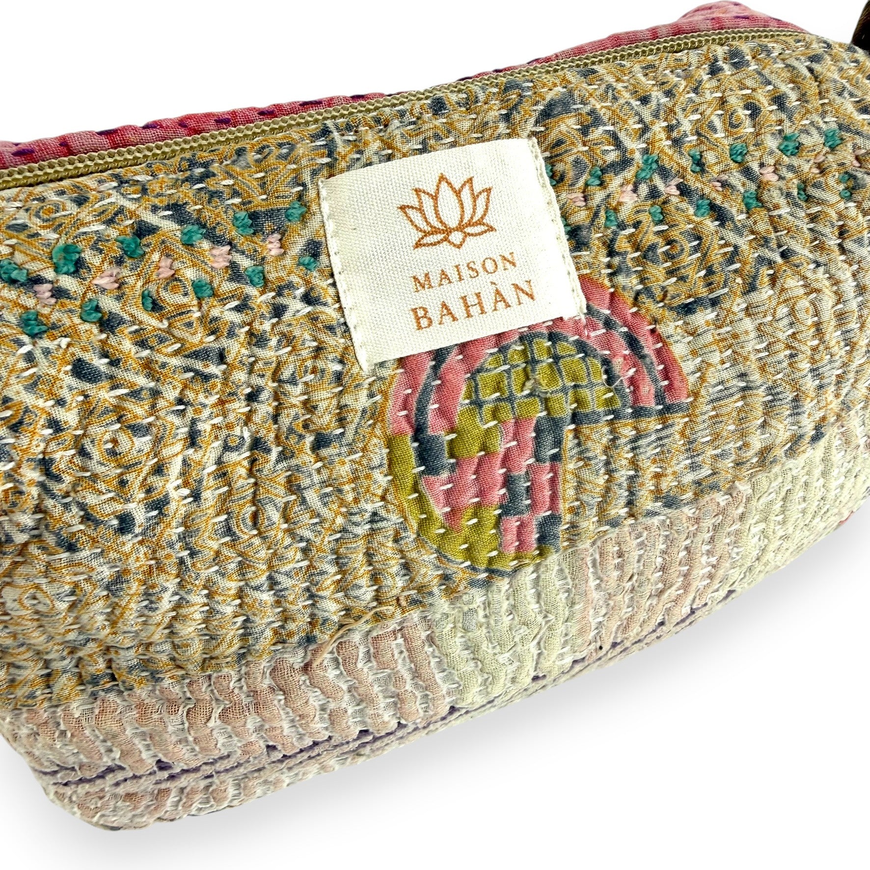 Trousse toilette maquillage Kantha Bagru en coton artisanal vintage accessoire yoga bohème femme Maison Bahan