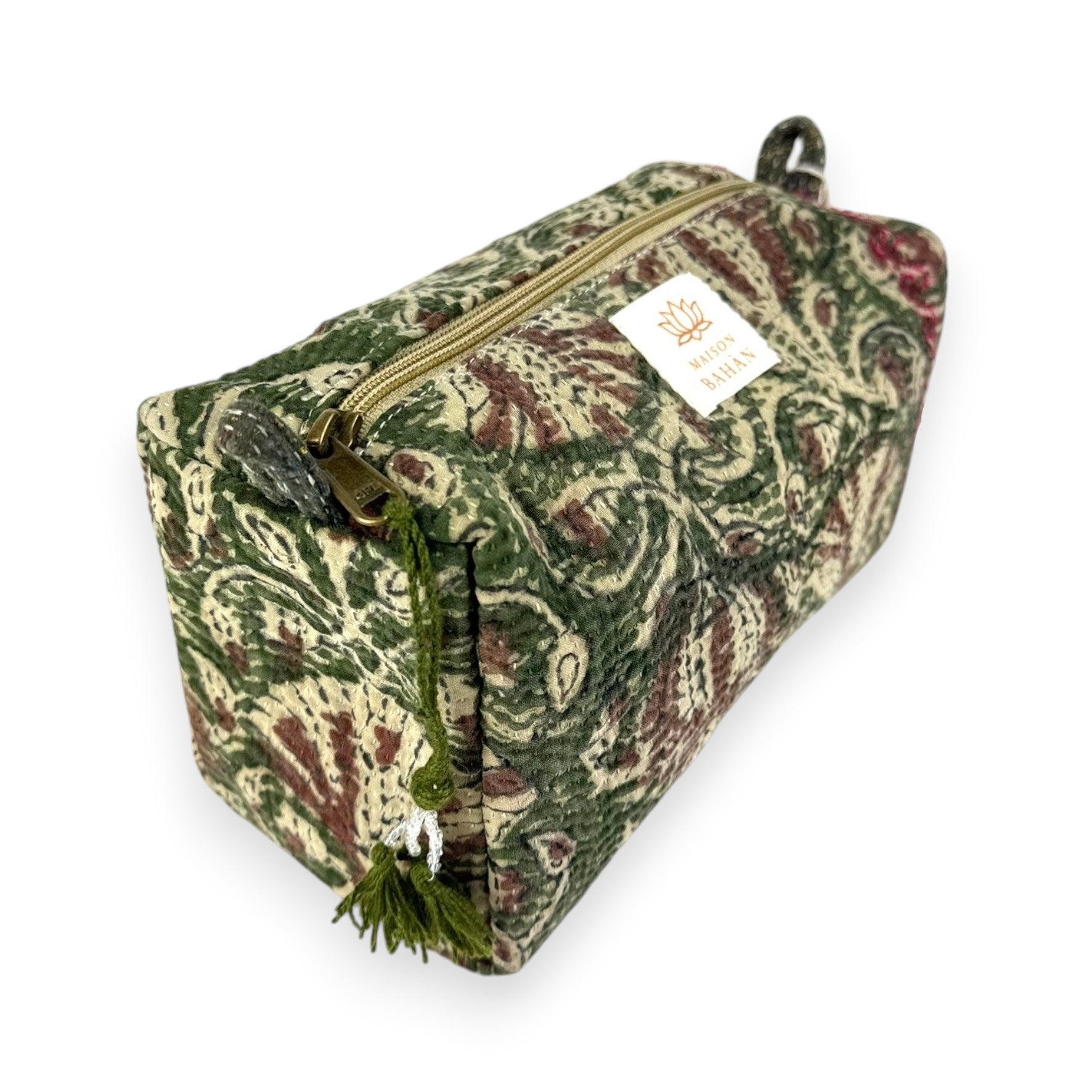 Trousse toilette maquillage Kantha Bagru en coton artisanal vintage accessoire yoga bohème femme Maison Bahan