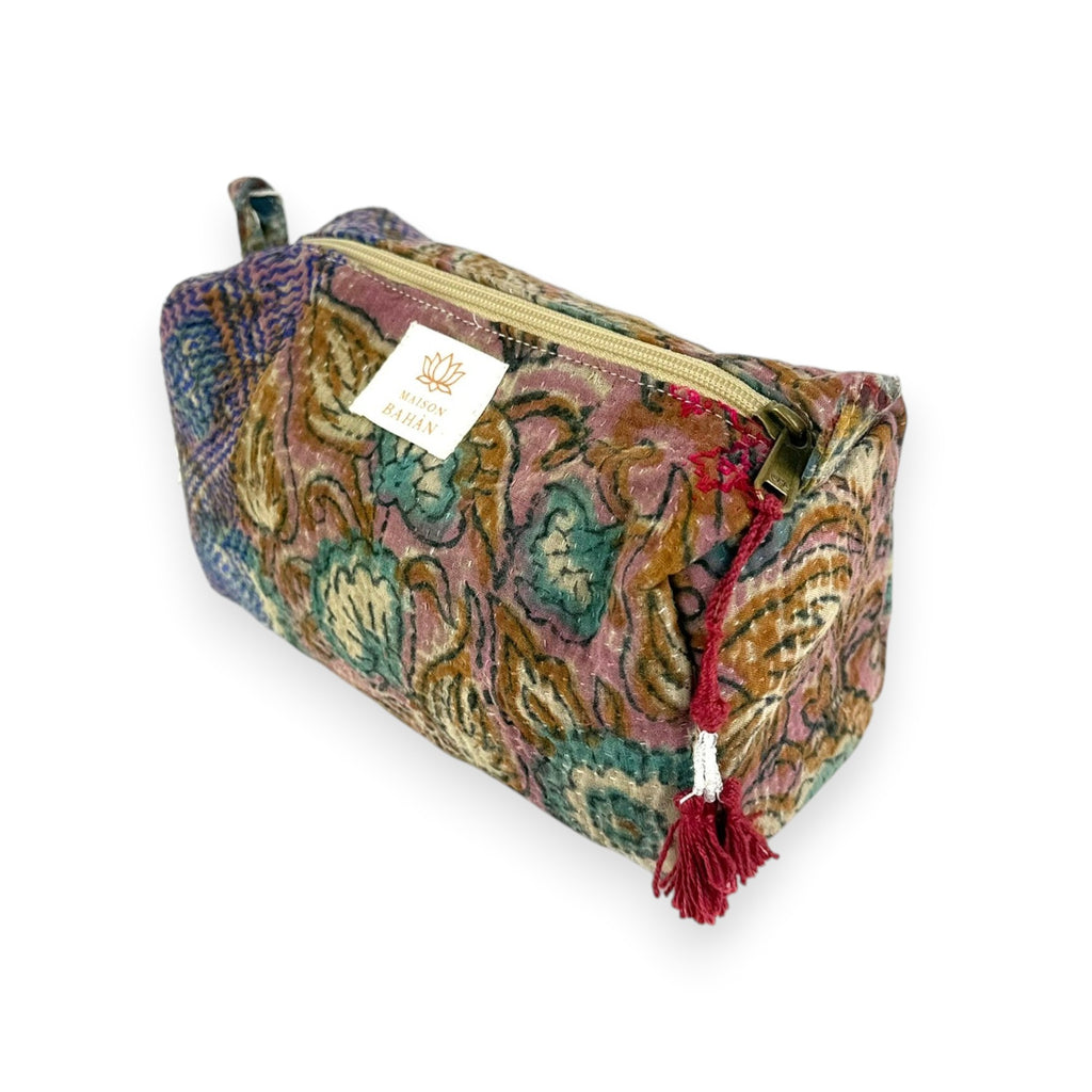 Trousse toilette maquillage Kantha Bagru en coton artisanal vintage accessoire yoga bohème femme Maison Bahan