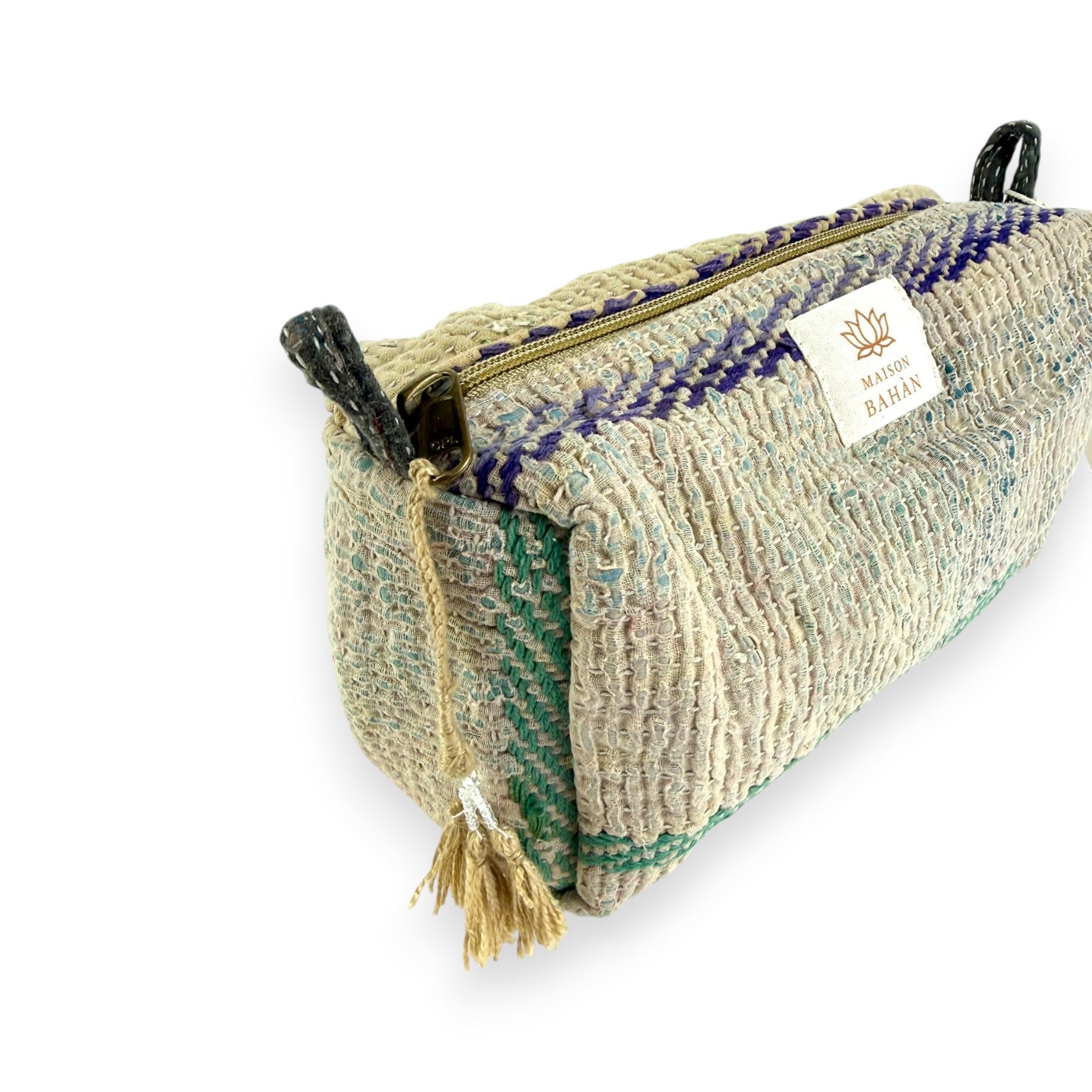 Trousse toilette maquillage Kantha Bagru en coton artisanal vintage accessoire yoga bohème femme Maison Bahan