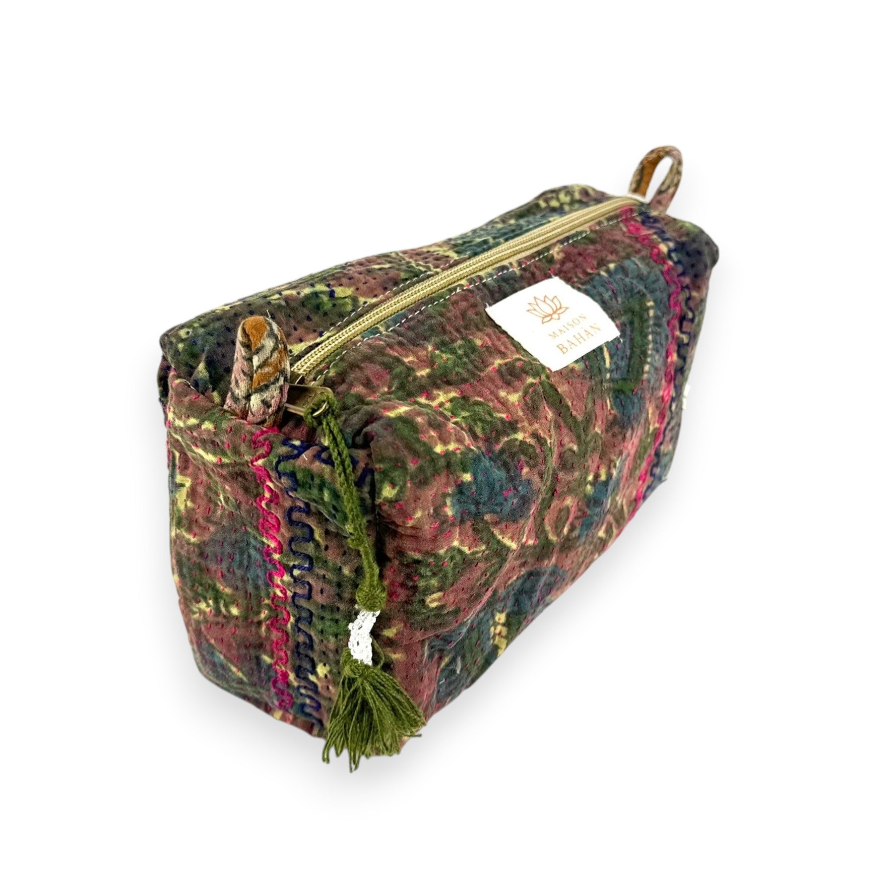 Trousse toilette maquillage Kantha Bagru en coton artisanal vintage accessoire yoga bohème femme Maison Bahan