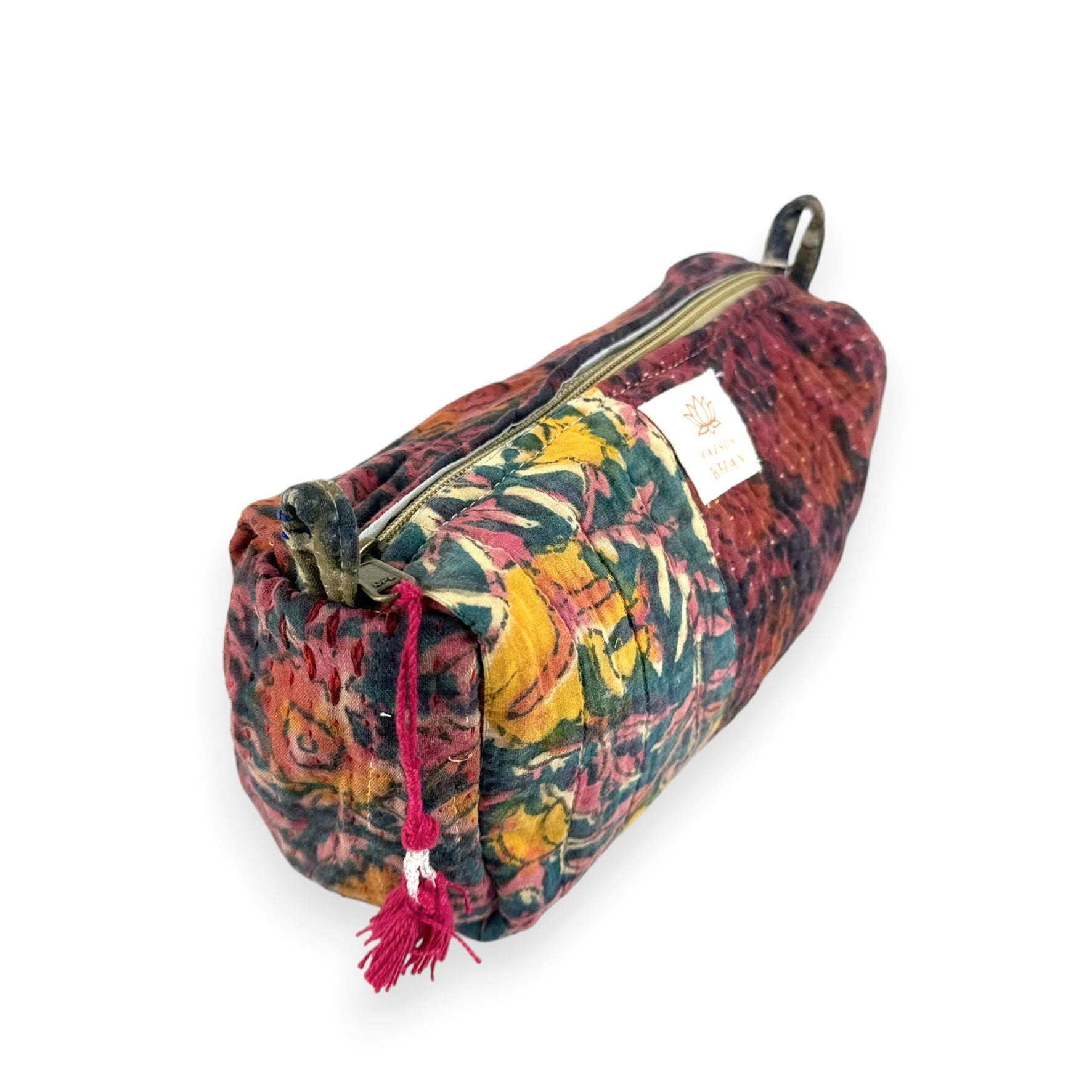 Trousse toilette maquillage Kantha Bagru en coton artisanal vintage accessoire yoga bohème femme Maison Bahan