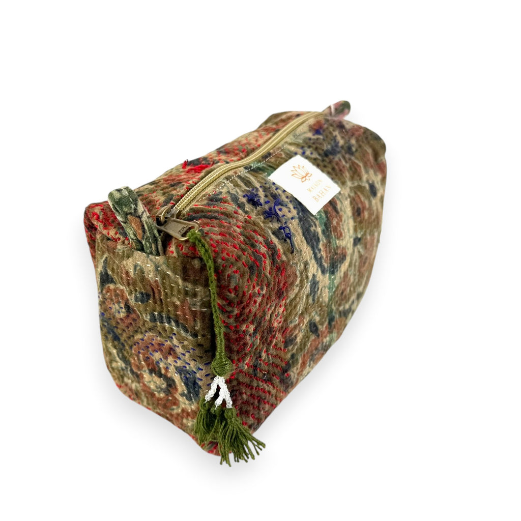 Trousse toilette maquillage Kantha Bagru en coton artisanal vintage accessoire yoga bohème femme Maison Bahan