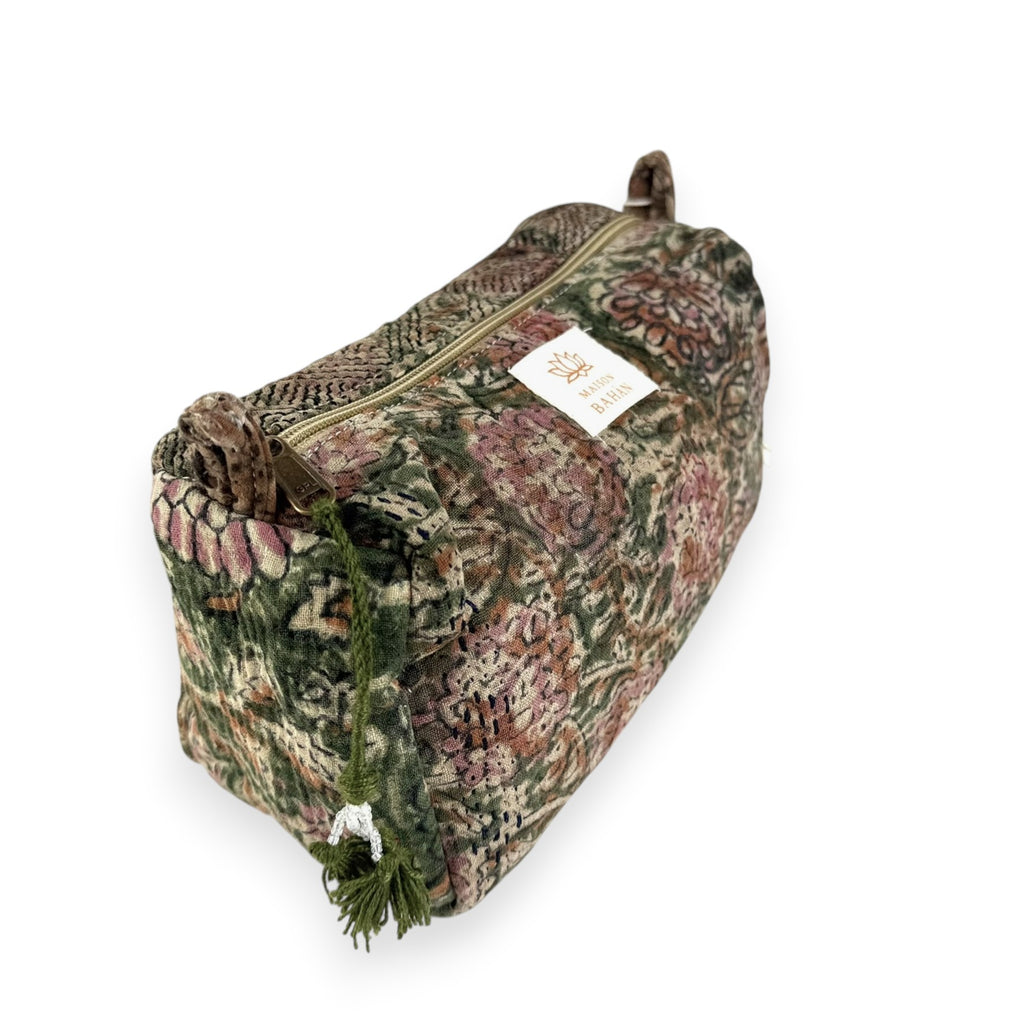 Trousse toilette maquillage Kantha Bagru en coton artisanal vintage accessoire yoga bohème femme Maison Bahan