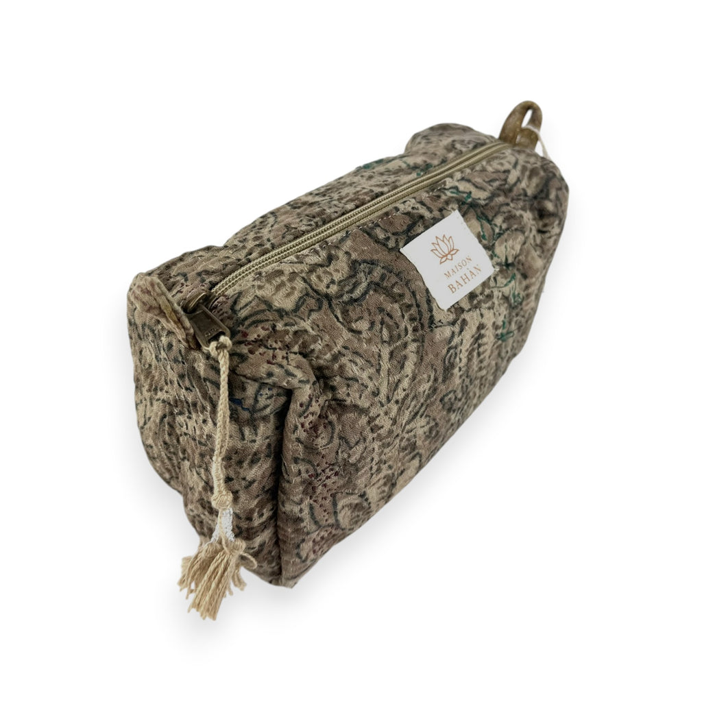 Trousse toilette maquillage Kantha Bagru en coton artisanal vintage accessoire yoga bohème femme Maison Bahan