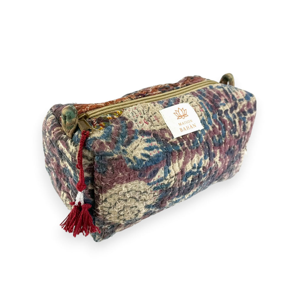 Trousse toilette maquillage Kantha Bagru en coton artisanal vintage accessoire yoga bohème femme Maison Bahan