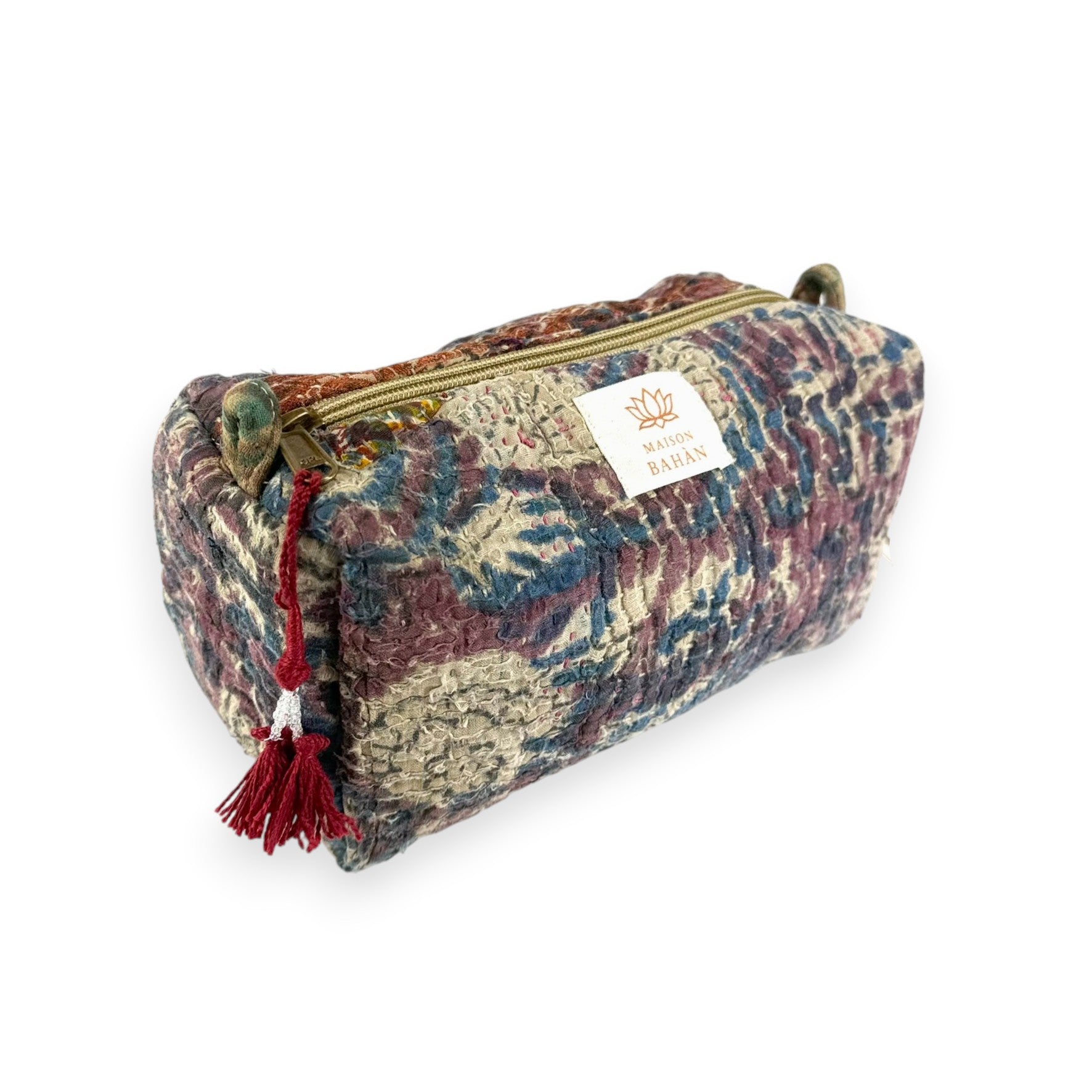 Trousse toilette maquillage Kantha Bagru en coton artisanal vintage accessoire yoga bohème femme Maison Bahan