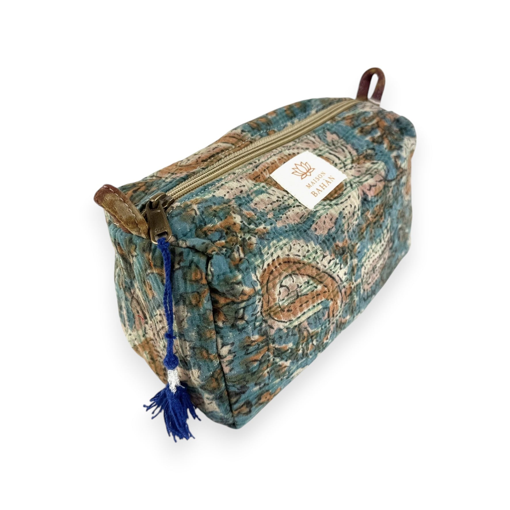 Trousse toilette maquillage Kantha Bagru en coton artisanal vintage accessoire yoga bohème femme Maison Bahan