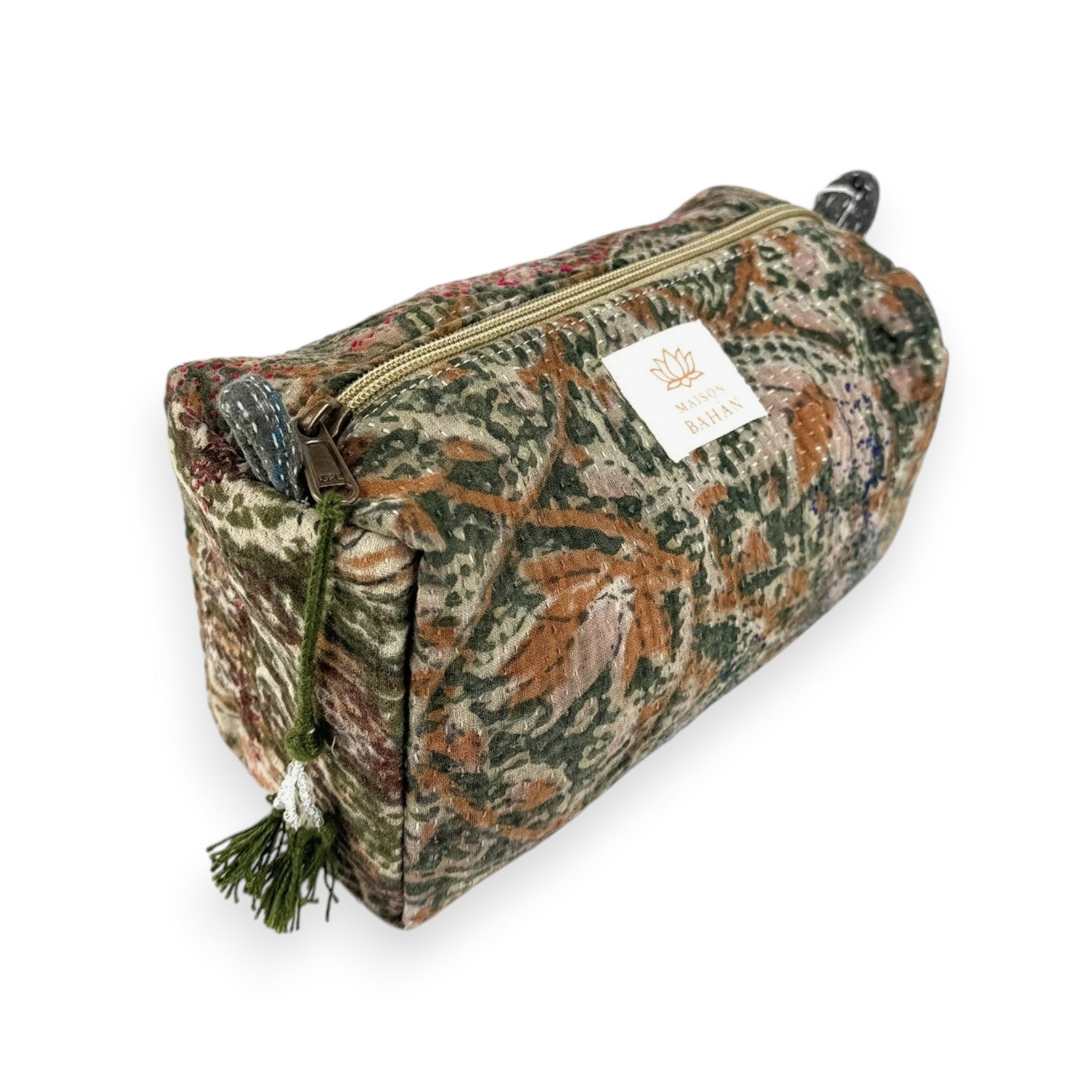 Trousse toilette maquillage Kantha Bagru en coton artisanal vintage accessoire yoga bohème femme Maison Bahan