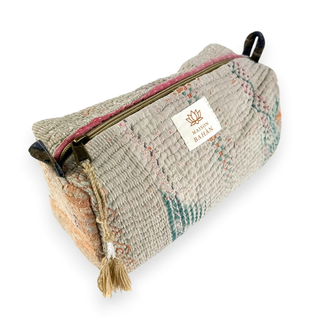 Trousse toilette maquillage Kantha Bagru en coton artisanal vintage accessoire yoga bohème femme Maison Bahan