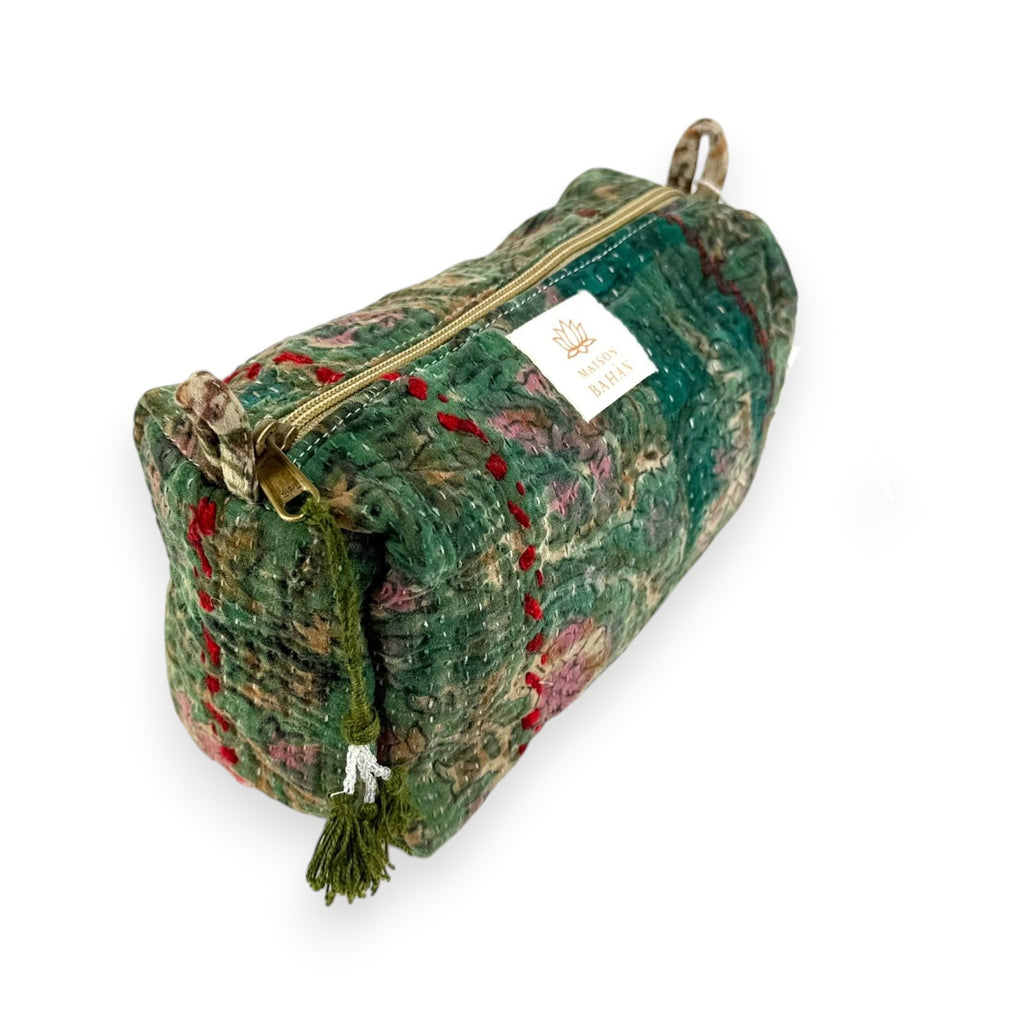 Trousse toilette maquillage Kantha Bagru en coton artisanal vintage accessoire yoga bohème femme Maison Bahan