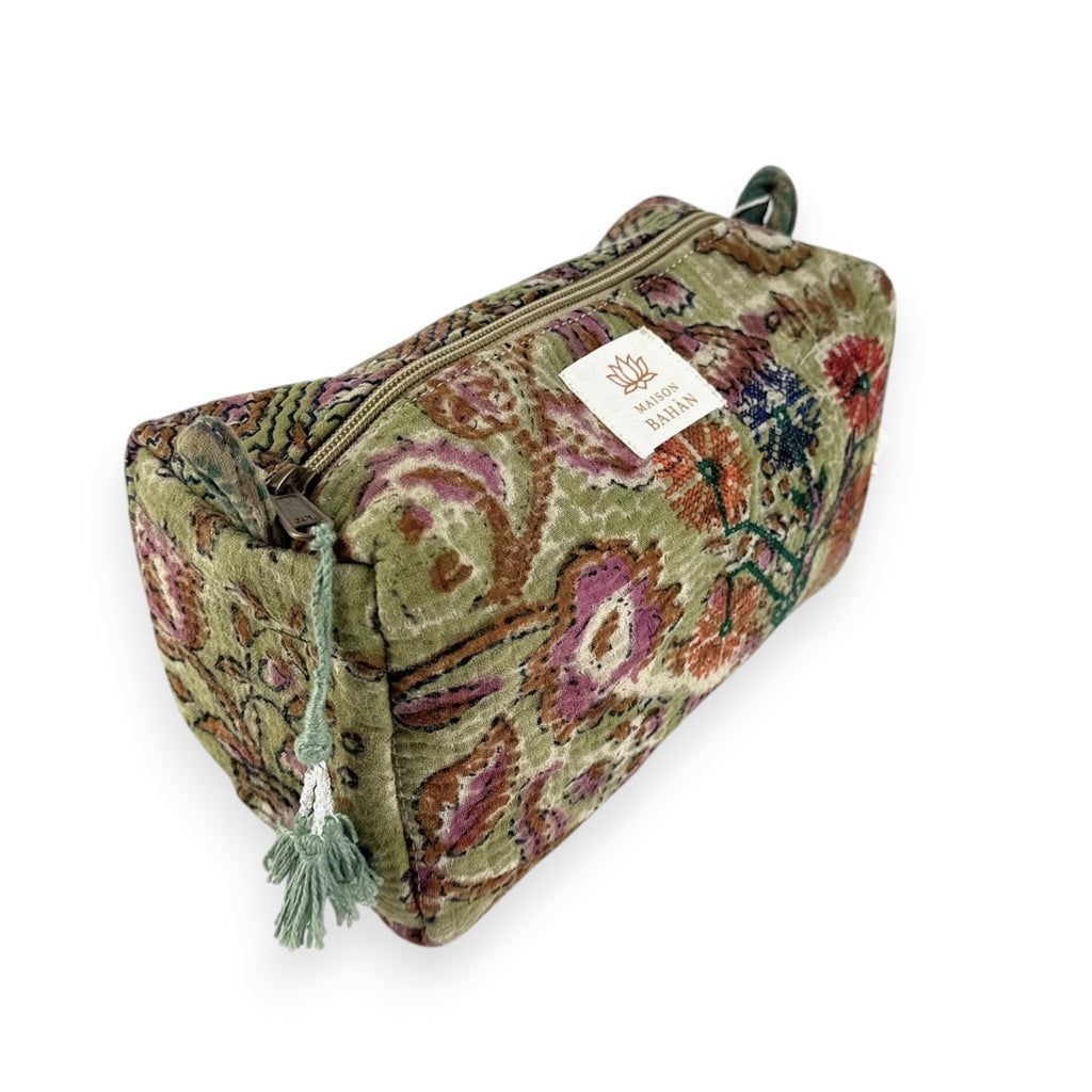 Trousse toilette maquillage Kantha Bagru en coton artisanal vintage accessoire yoga bohème femme Maison Bahan
