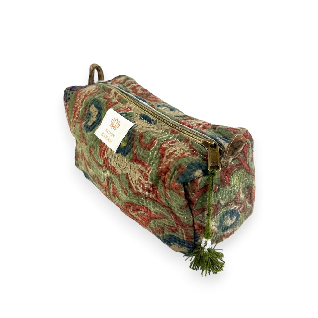 Trousse toilette maquillage Kantha Bagru en coton artisanal vintage accessoire yoga bohème femme Maison Bahan