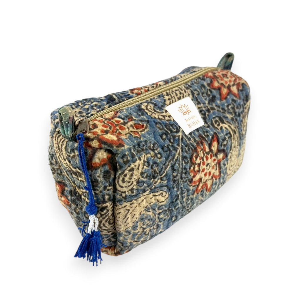 Trousse toilette maquillage Kantha Bagru en coton artisanal vintage accessoire yoga bohème femme Maison Bahan