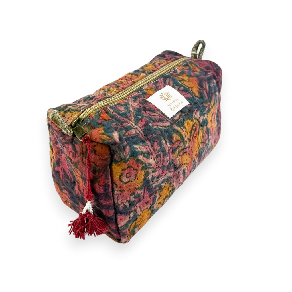 Trousse toilette maquillage Kantha Bagru en coton artisanal vintage accessoire yoga bohème femme Maison Bahan