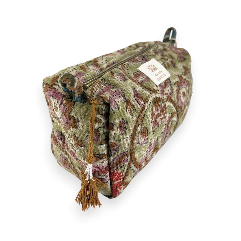 Trousse toilette maquillage Kantha Bagru en coton artisanal vintage accessoire yoga bohème femme Maison Bahan