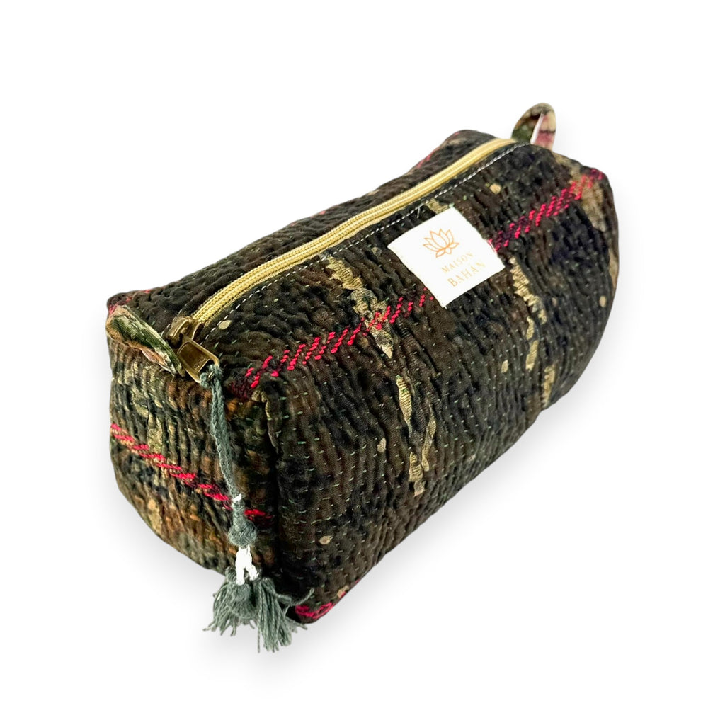 Trousse toilette maquillage Kantha Bagru en coton artisanal vintage accessoire yoga bohème femme Maison Bahan