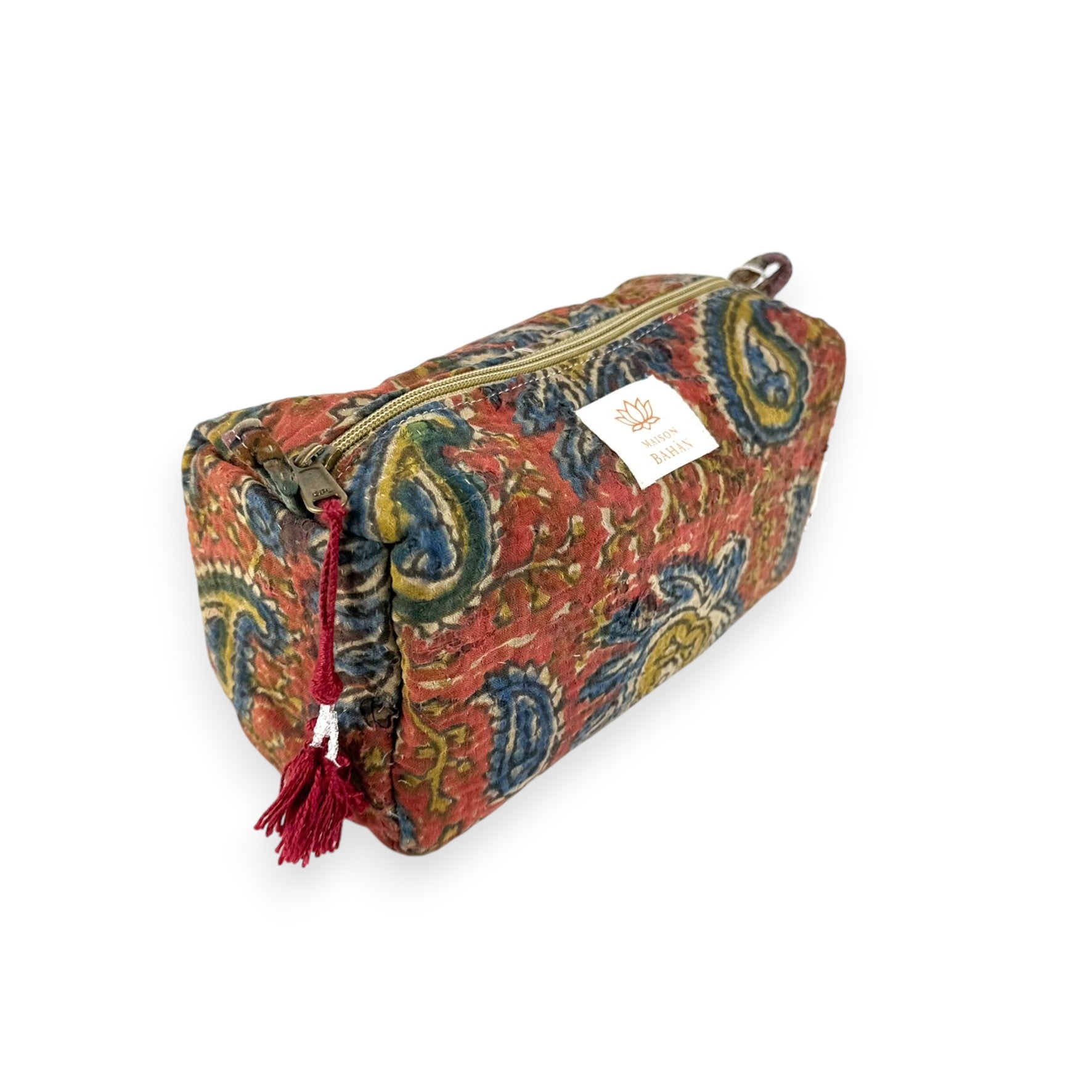 Trousse toilette maquillage Kantha Bagru en coton artisanal vintage accessoire yoga bohème femme Maison Bahan