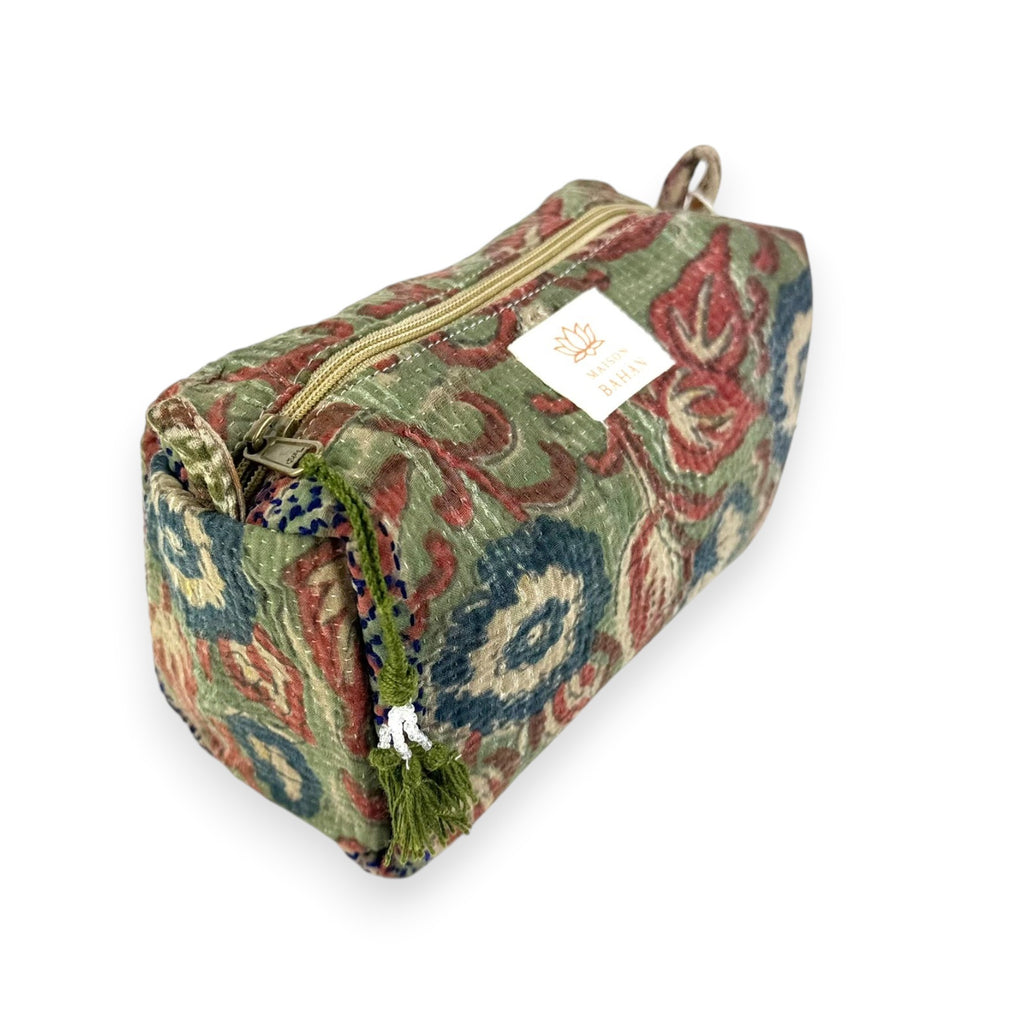Trousse toilette maquillage Kantha Bagru en coton artisanal vintage accessoire yoga bohème femme Maison Bahan