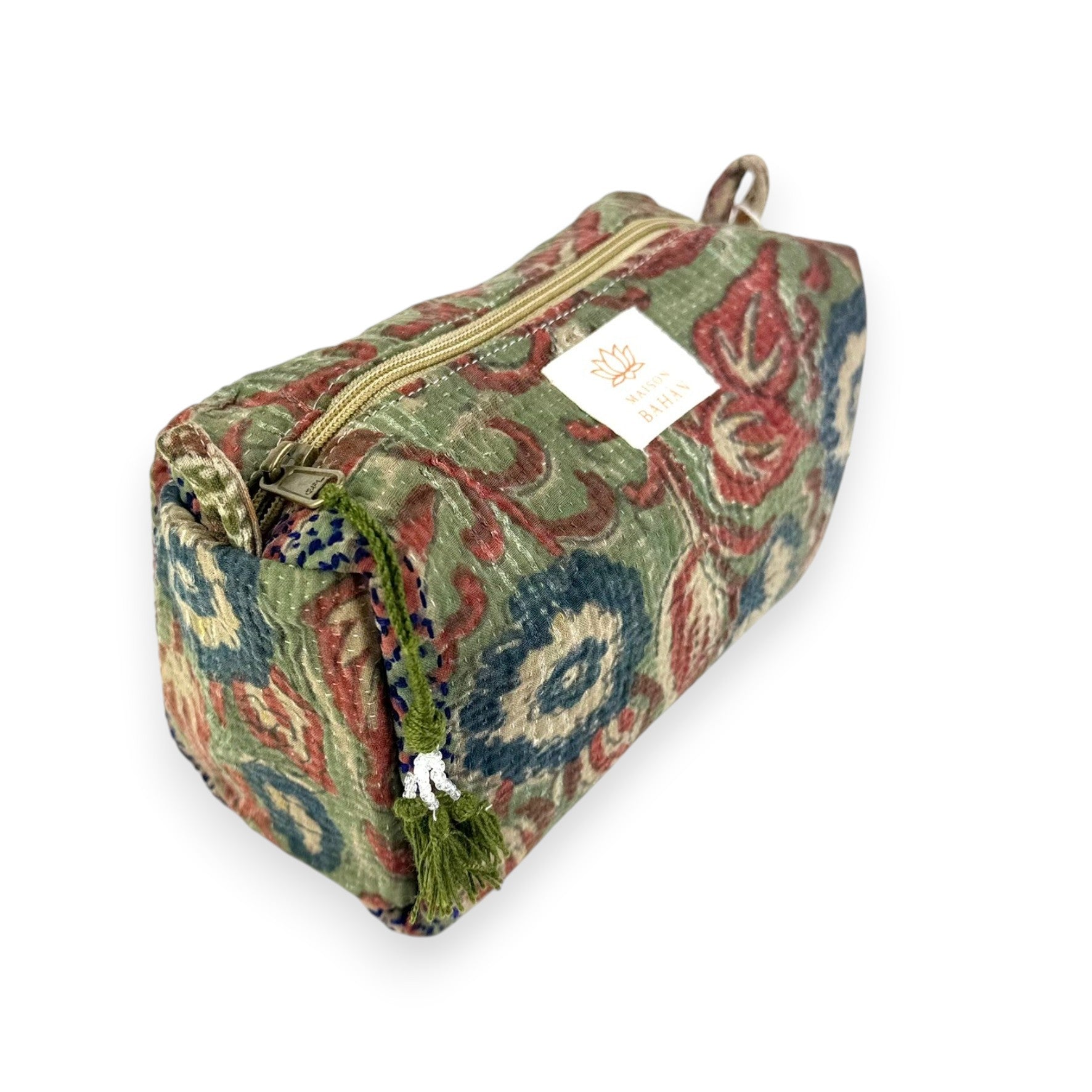 Trousse toilette maquillage Kantha Bagru en coton artisanal vintage accessoire yoga bohème femme Maison Bahan