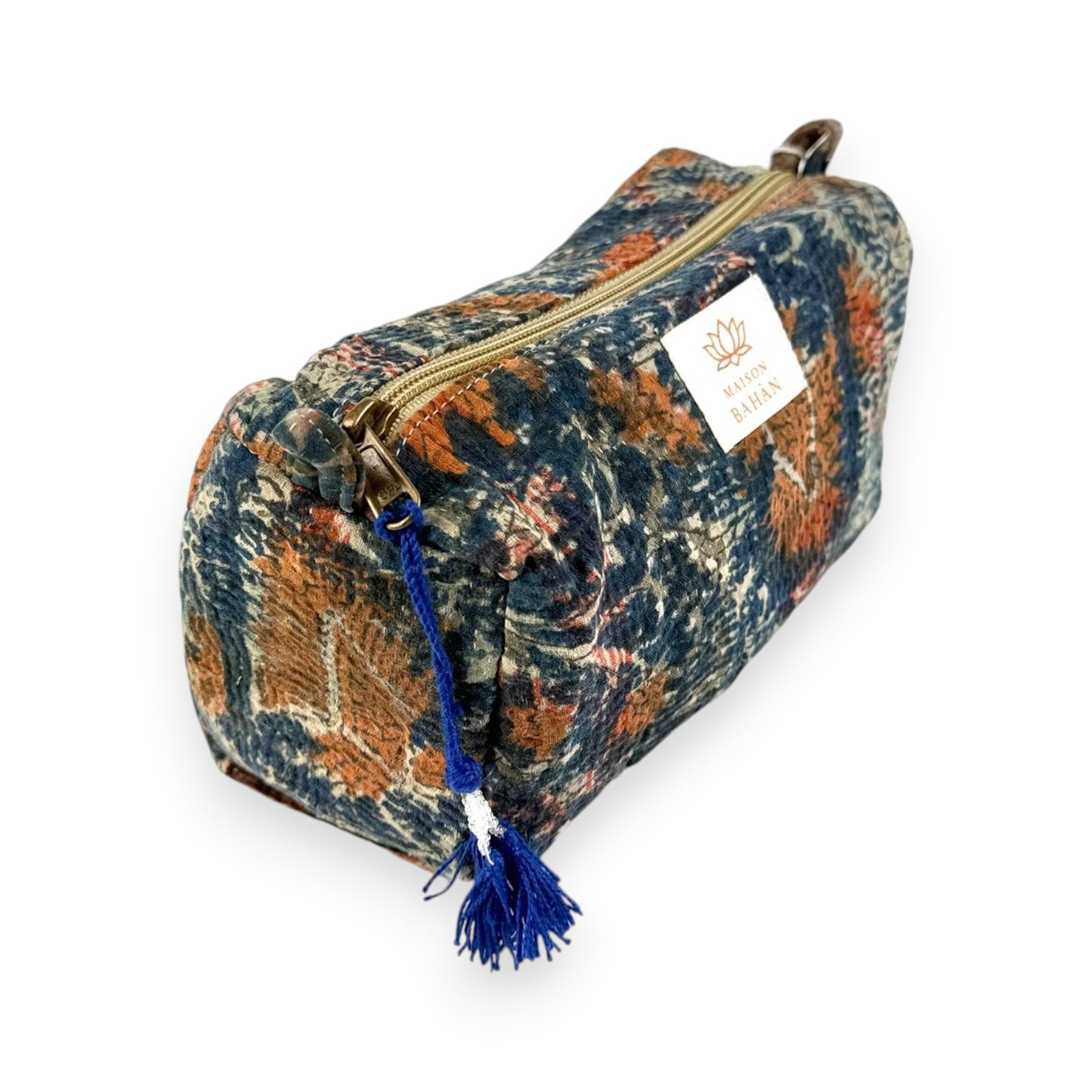 Trousse toilette maquillage Kantha Bagru en coton artisanal vintage accessoire yoga bohème femme Maison Bahan