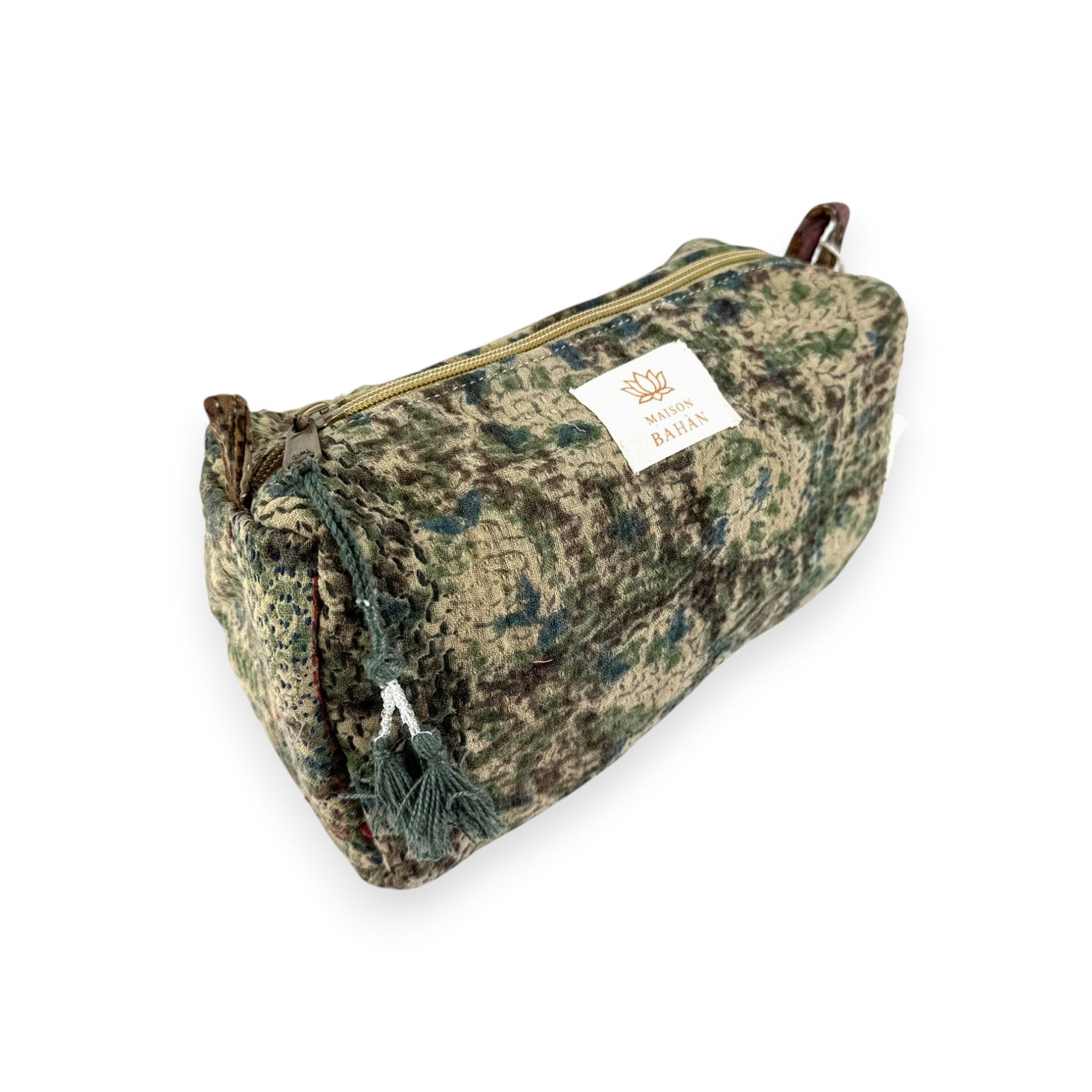 Trousse toilette maquillage Kantha Bagru en coton artisanal vintage accessoire yoga bohème femme Maison Bahan