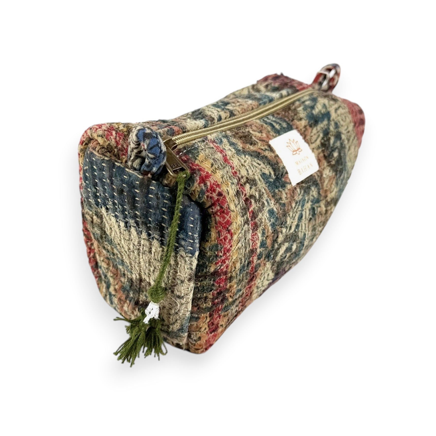 Trousse toilette maquillage Kantha Bagru en coton artisanal vintage accessoire yoga bohème femme Maison Bahan
