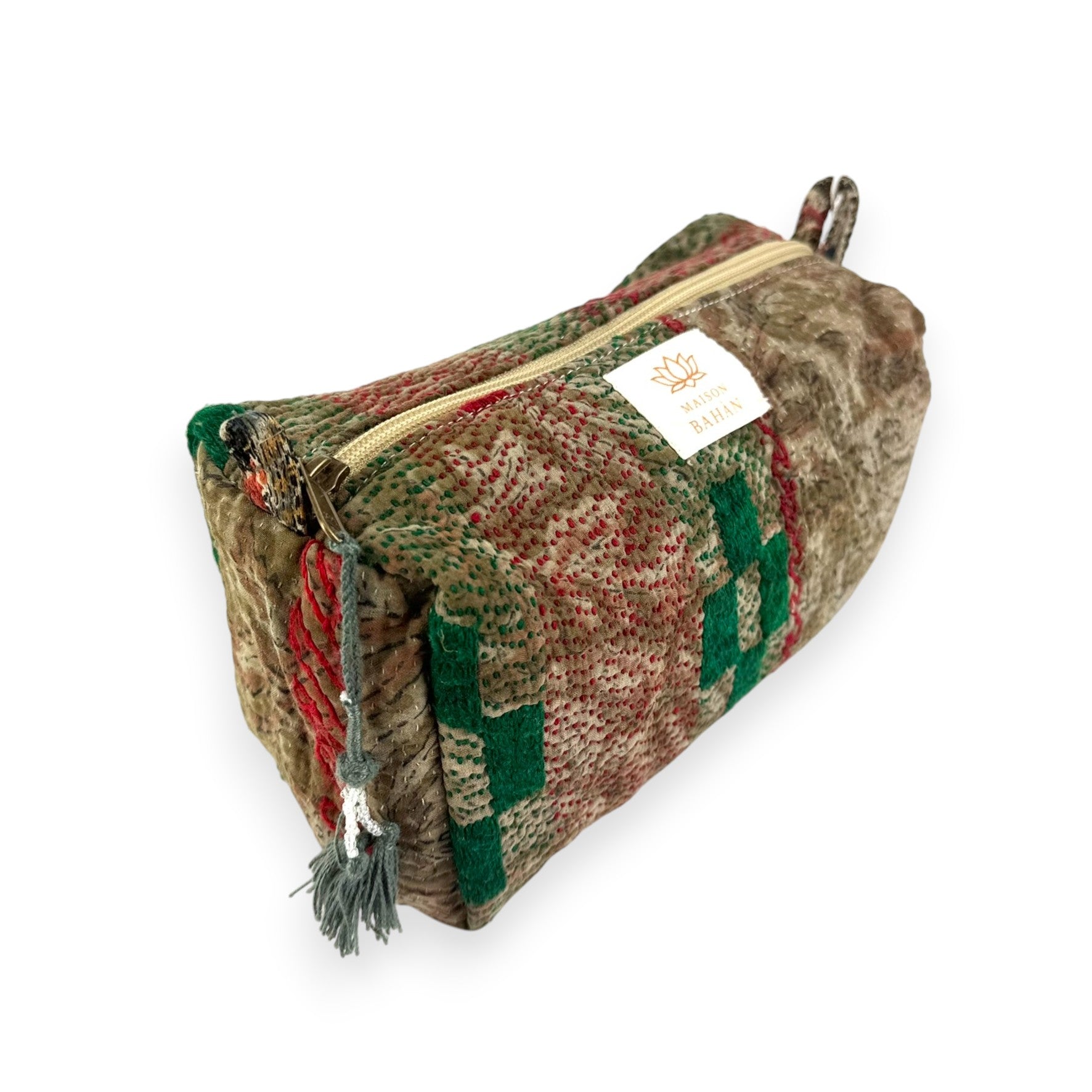 Trousse toilette maquillage Kantha Bagru en coton artisanal vintage accessoire yoga bohème femme Maison Bahan