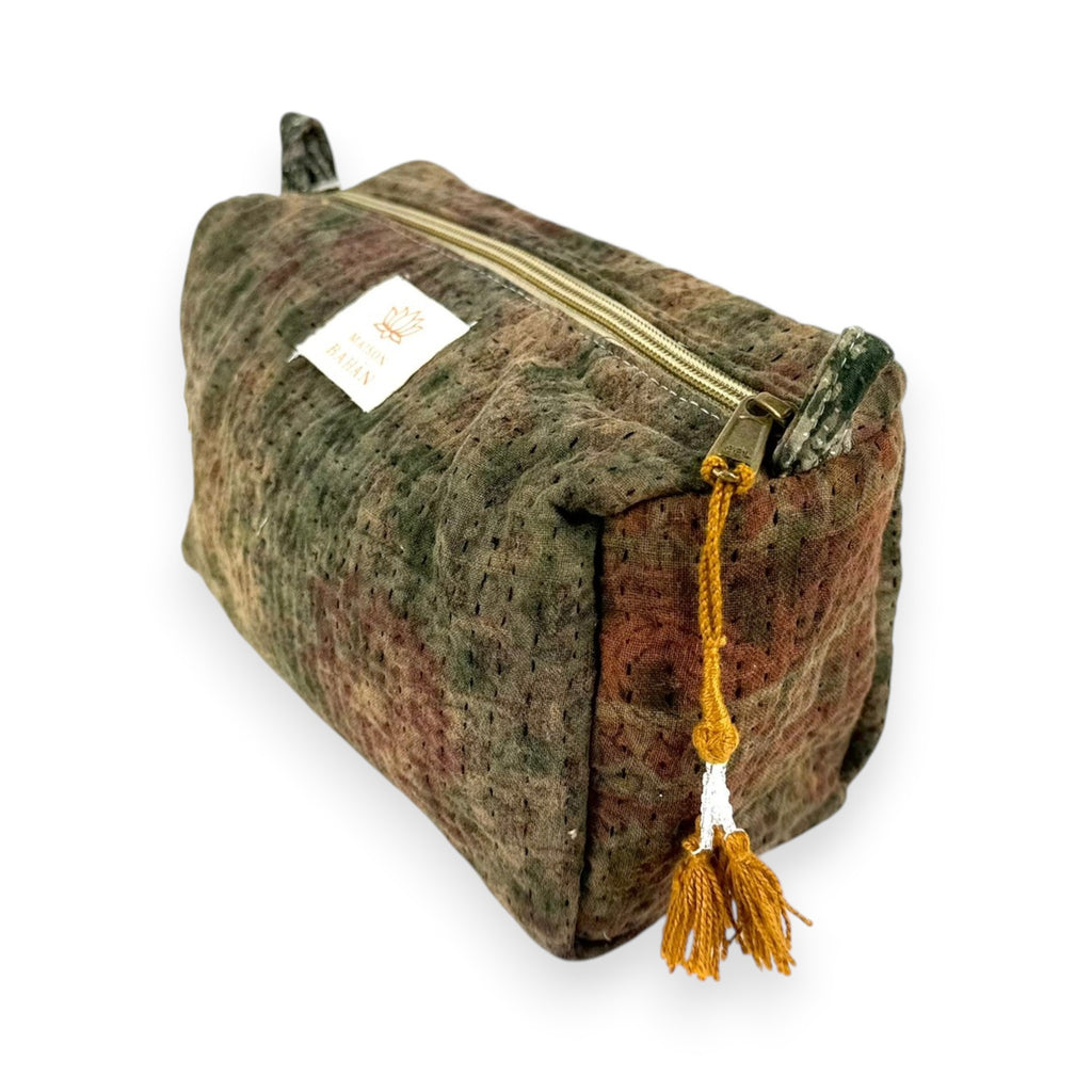 Trousse toilette maquillage Kantha Bagru en coton artisanal vintage accessoire yoga bohème femme Maison Bahan