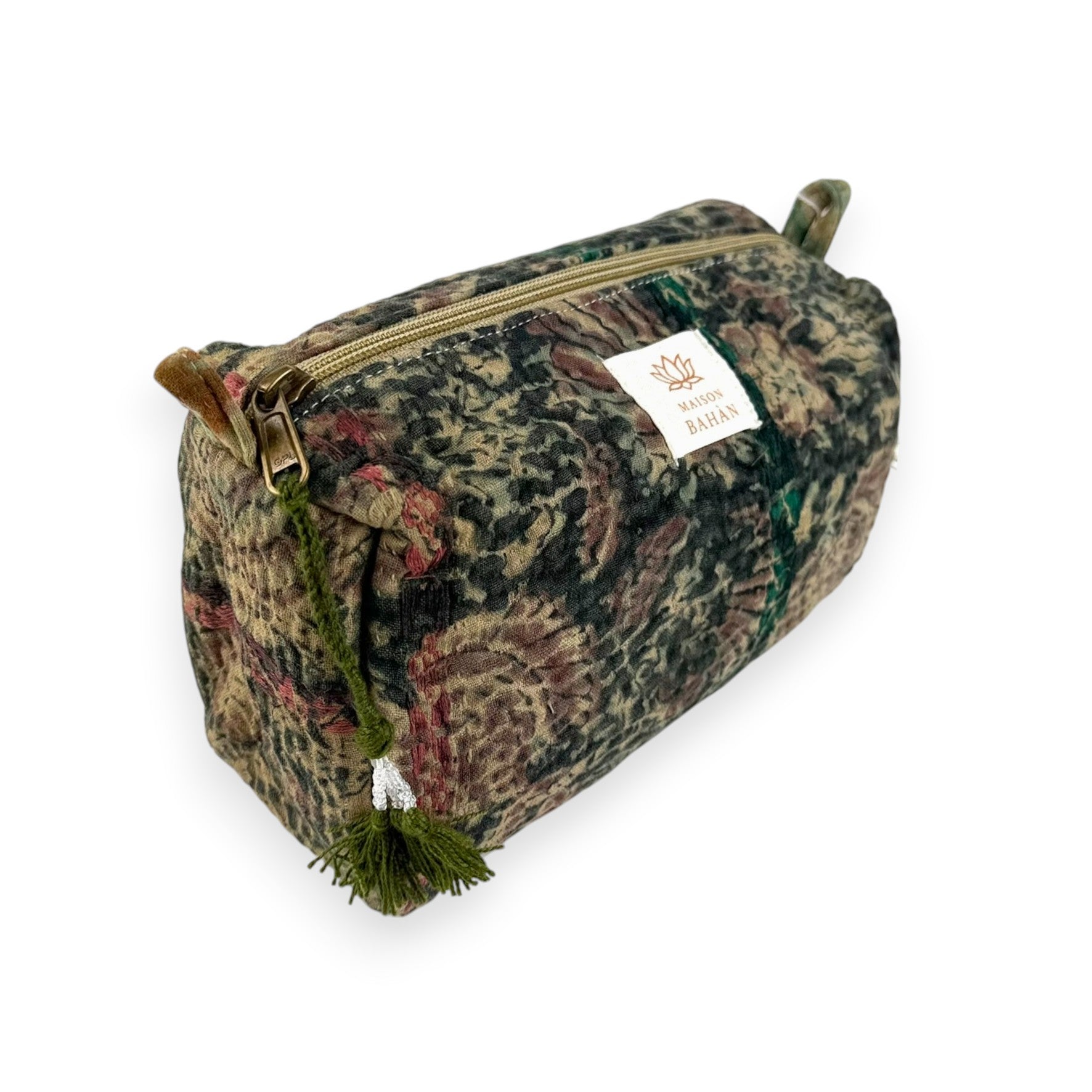Trousse toilette maquillage Kantha Bagru en coton artisanal vintage accessoire yoga bohème femme Maison Bahan