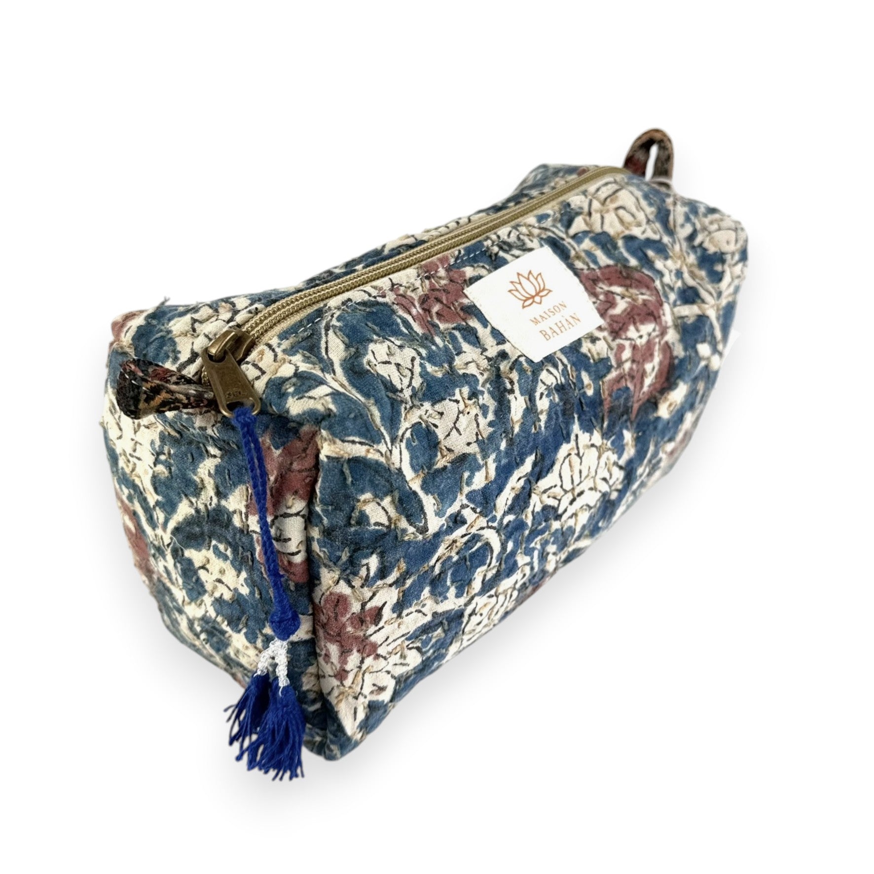 Trousse toilette maquillage Kantha Bagru en coton artisanal vintage accessoire yoga bohème femme Maison Bahan