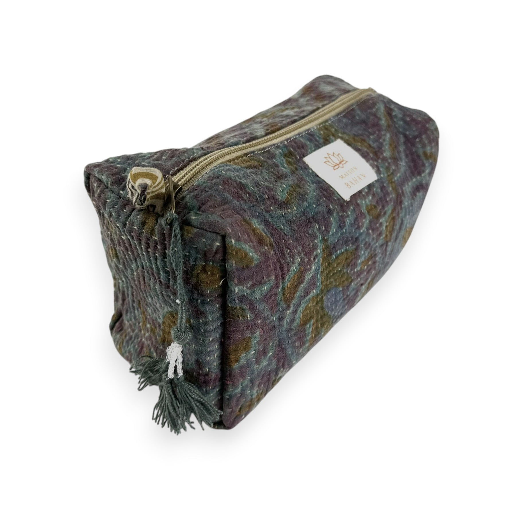 Trousse toilette maquillage Kantha Bagru en coton artisanal vintage accessoire yoga bohème femme Maison Bahan