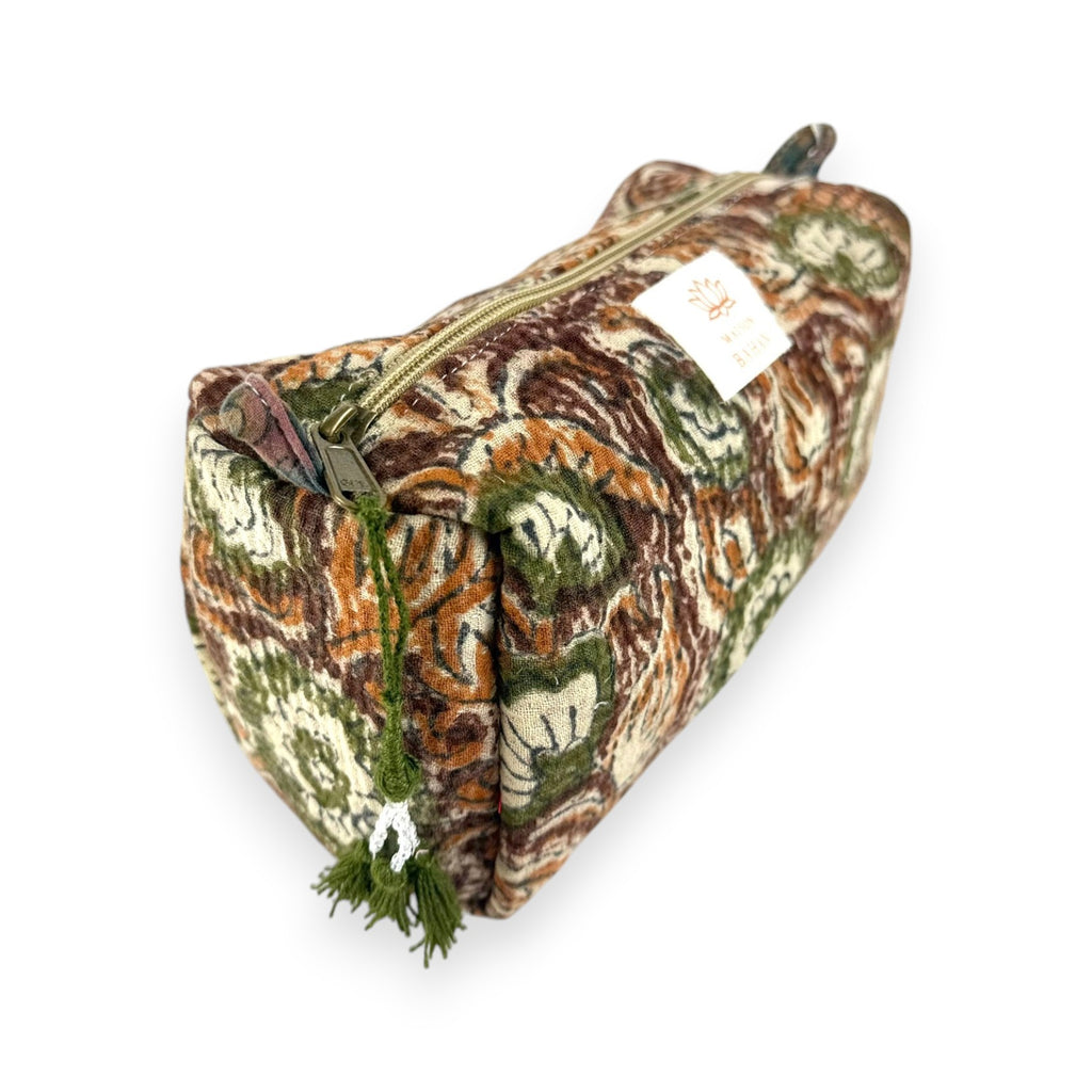 Trousse toilette maquillage Kantha Bagru en coton artisanal vintage accessoire yoga bohème femme Maison Bahan