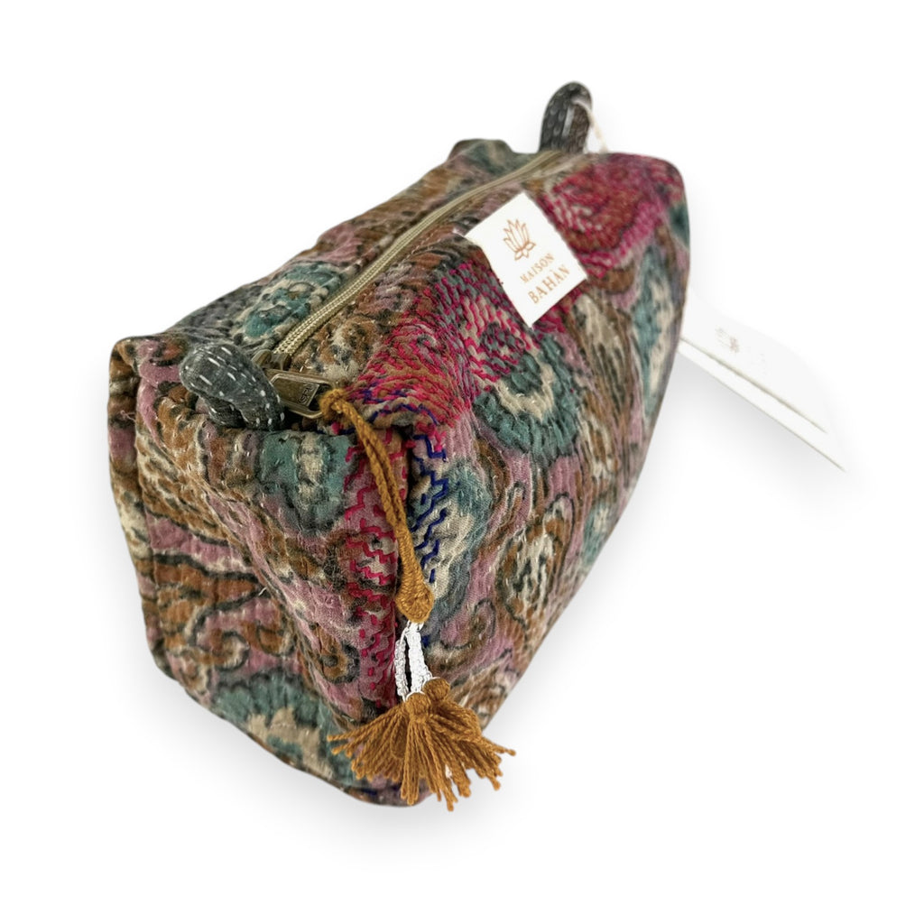 Trousse toilette maquillage Kantha Bagru en coton artisanal vintage accessoire yoga bohème femme Maison Bahan