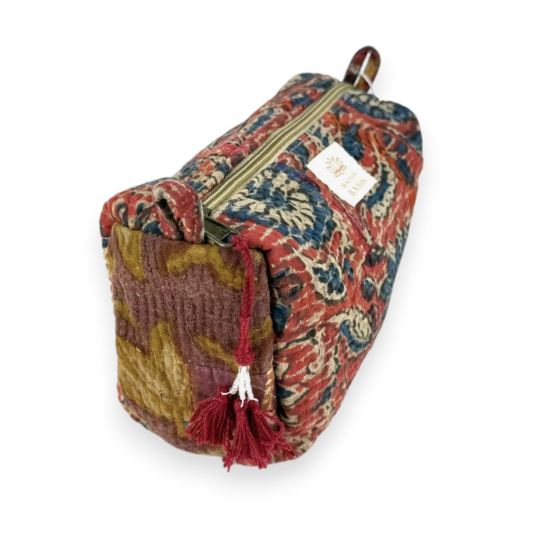 Trousse toilette maquillage Kantha Bagru en coton artisanal vintage accessoire yoga bohème femme Maison Bahan