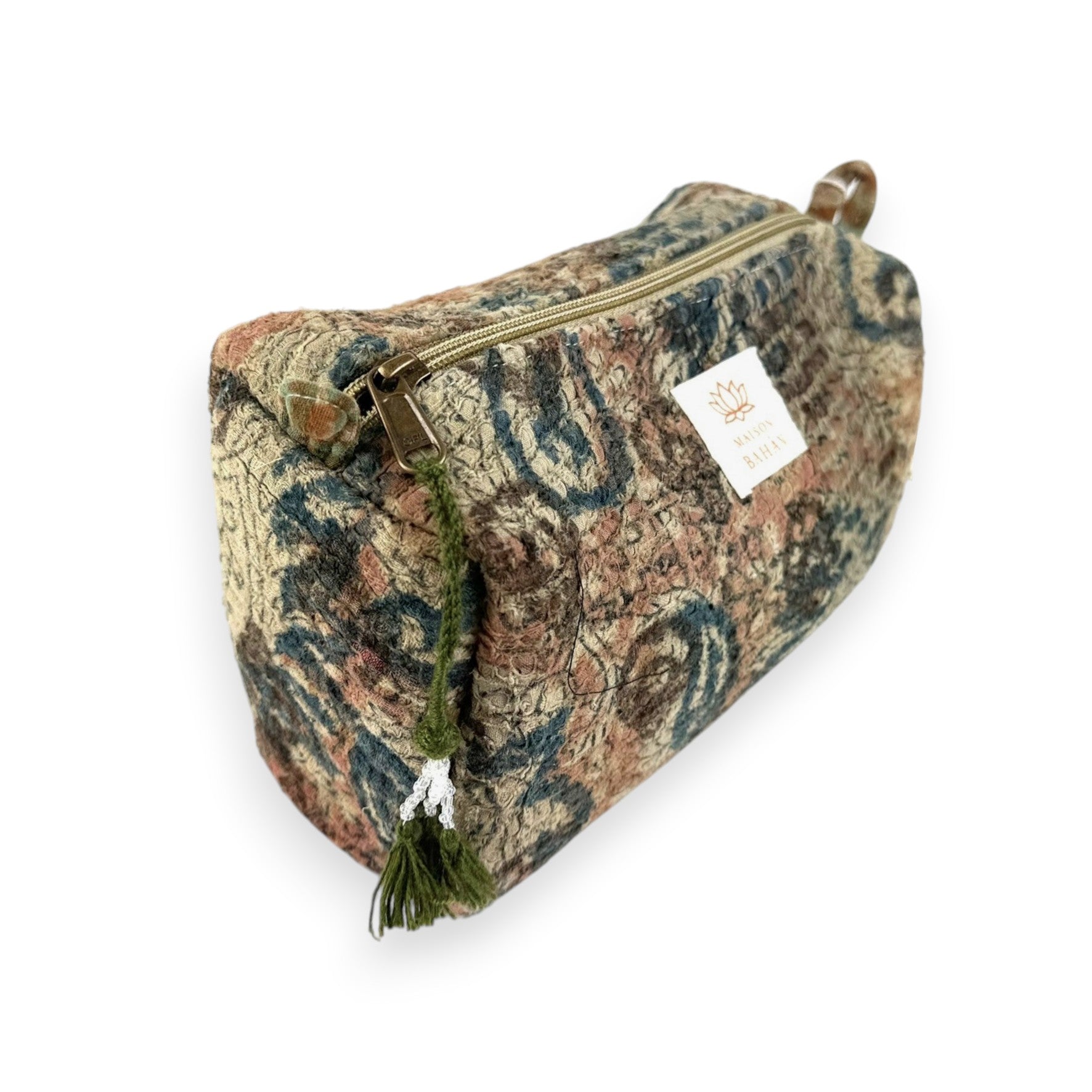 Trousse toilette maquillage Kantha Bagru en coton artisanal vintage accessoire yoga bohème femme Maison Bahan