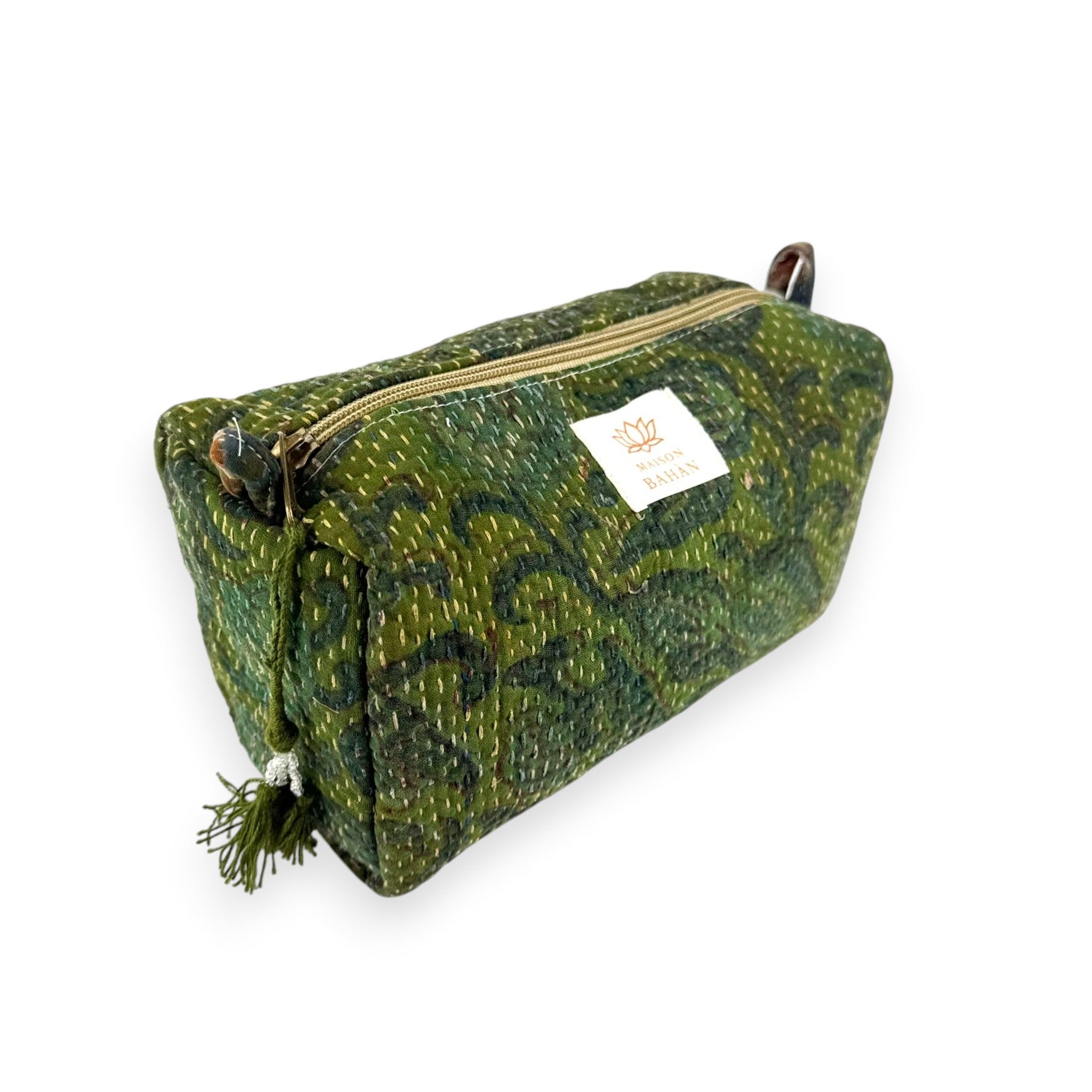 Trousse toilette maquillage Kantha Bagru en coton artisanal vintage accessoire yoga bohème femme Maison Bahan