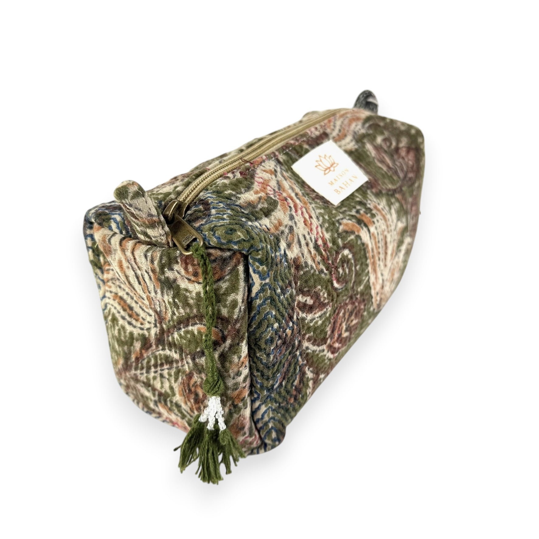 Trousse toilette maquillage Kantha Bagru en coton artisanal vintage accessoire yoga bohème femme Maison Bahan