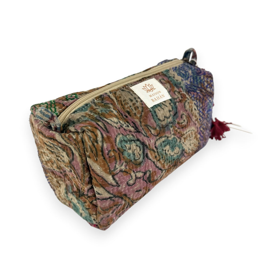 Trousse toilette maquillage Kantha Bagru en coton artisanal vintage accessoire yoga bohème femme Maison Bahan