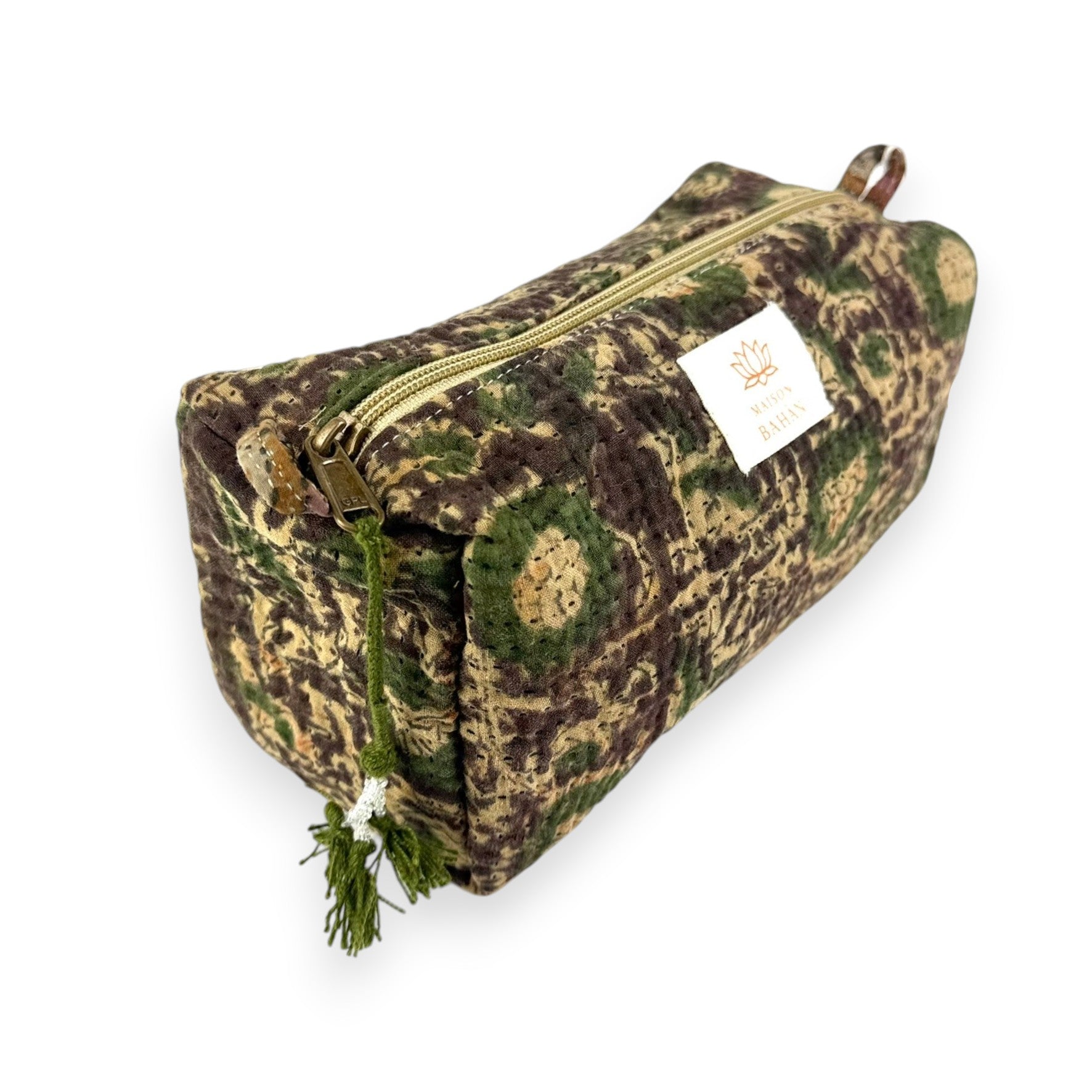 Trousse toilette maquillage Kantha Bagru en coton artisanal vintage accessoire yoga bohème femme Maison Bahan