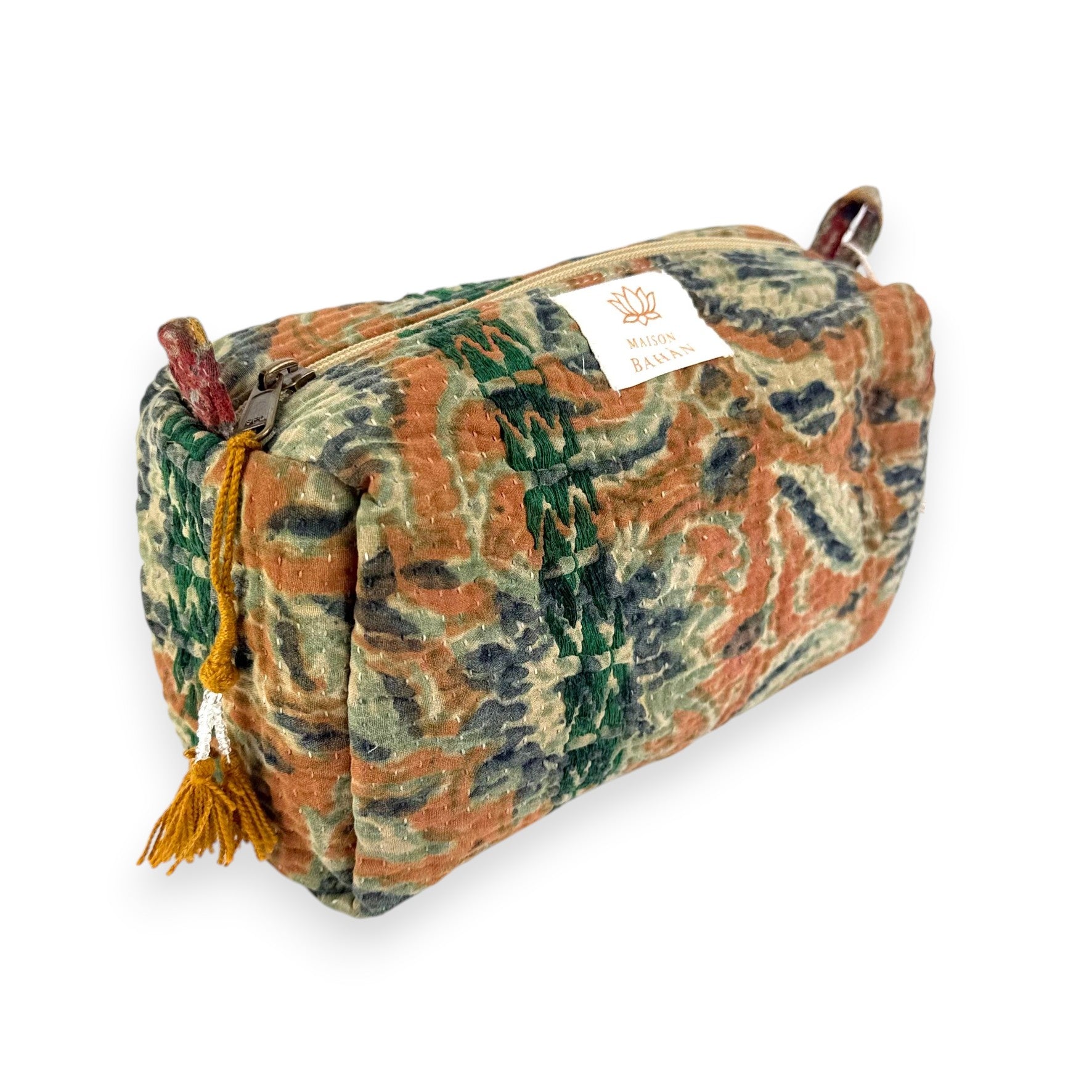 Trousse toilette maquillage Kantha Bagru en coton artisanal vintage accessoire yoga bohème femme Maison Bahan